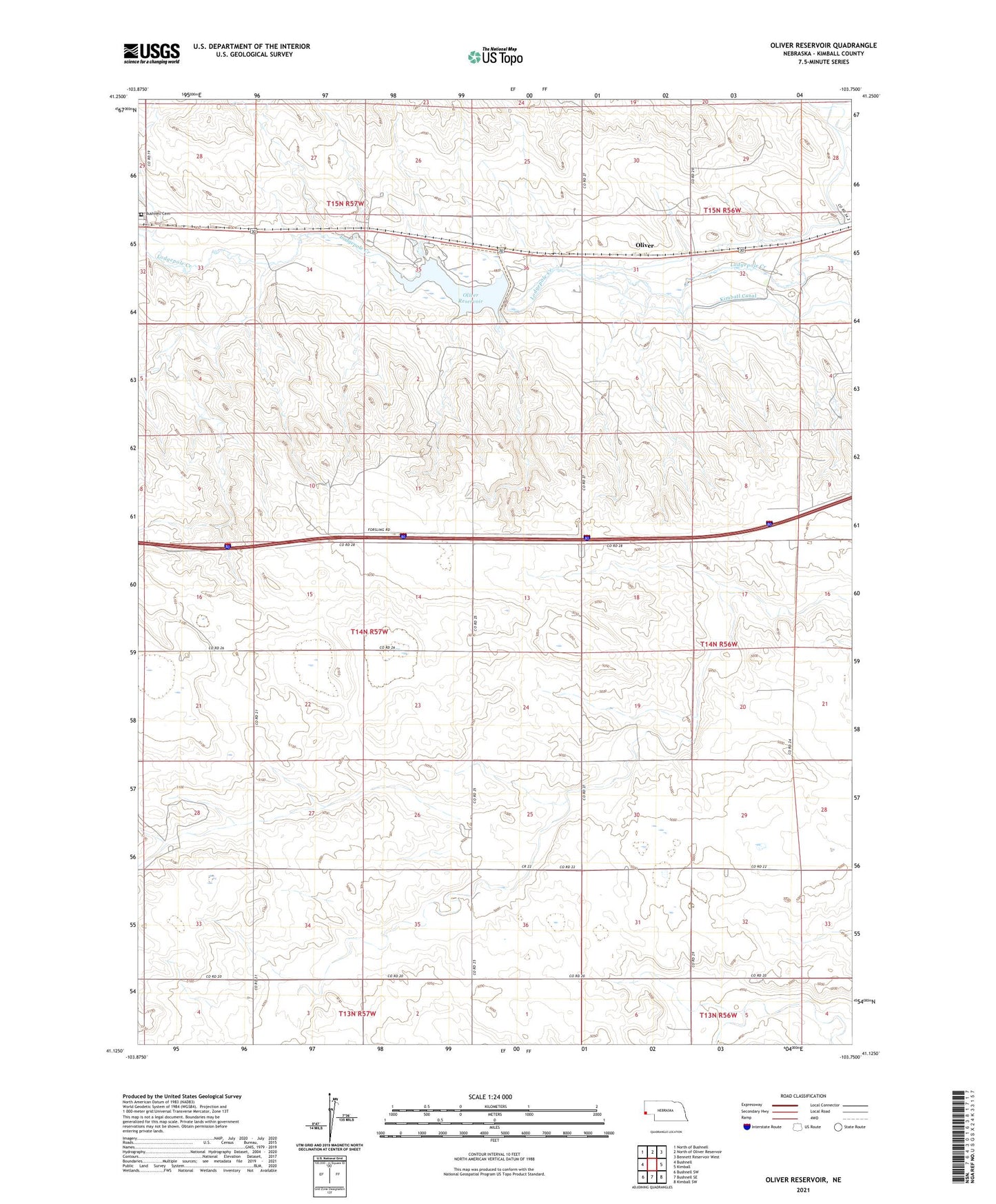 Oliver Reservoir Nebraska US Topo Map Image