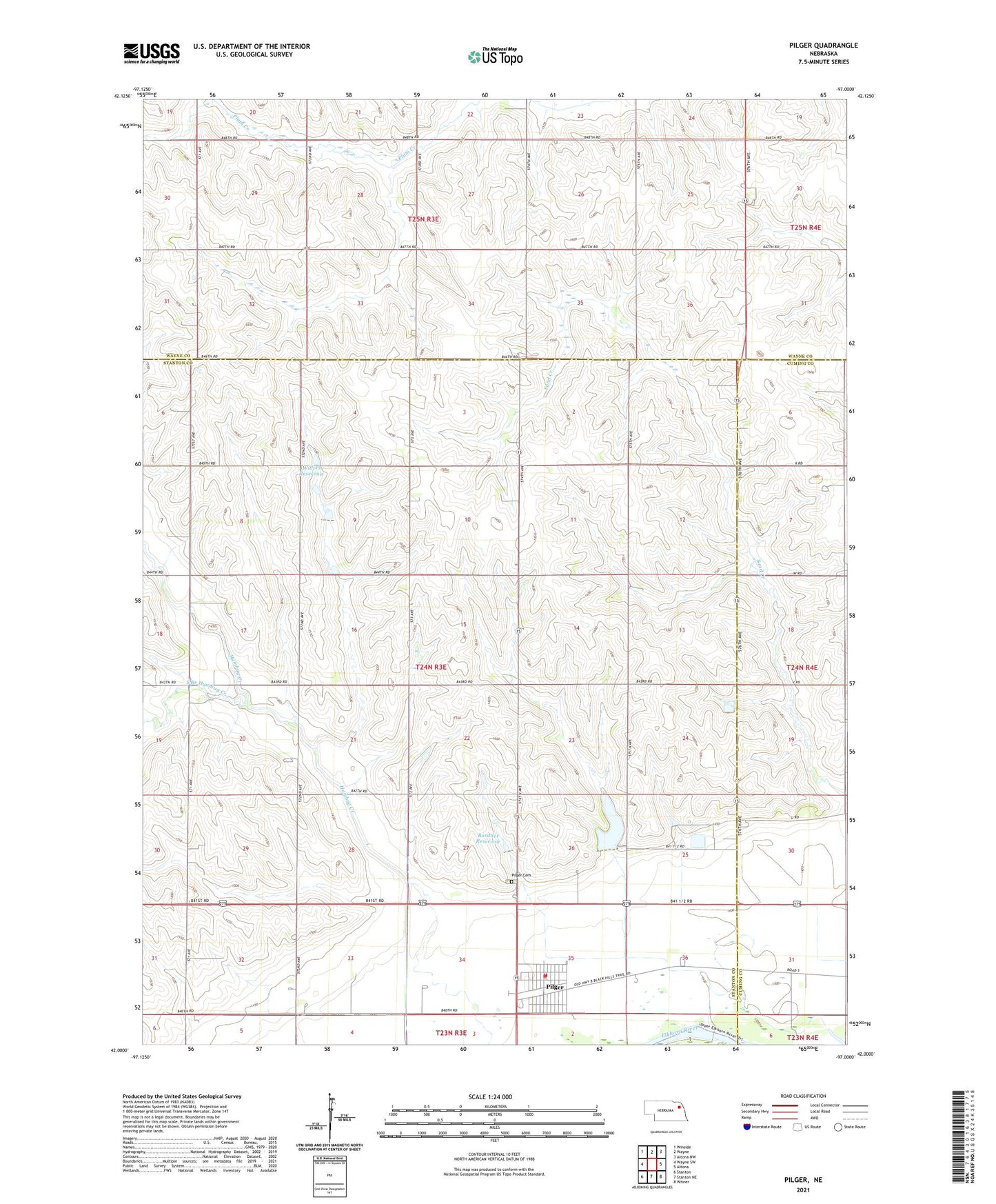 Pilger Nebraska US Topo Map Image