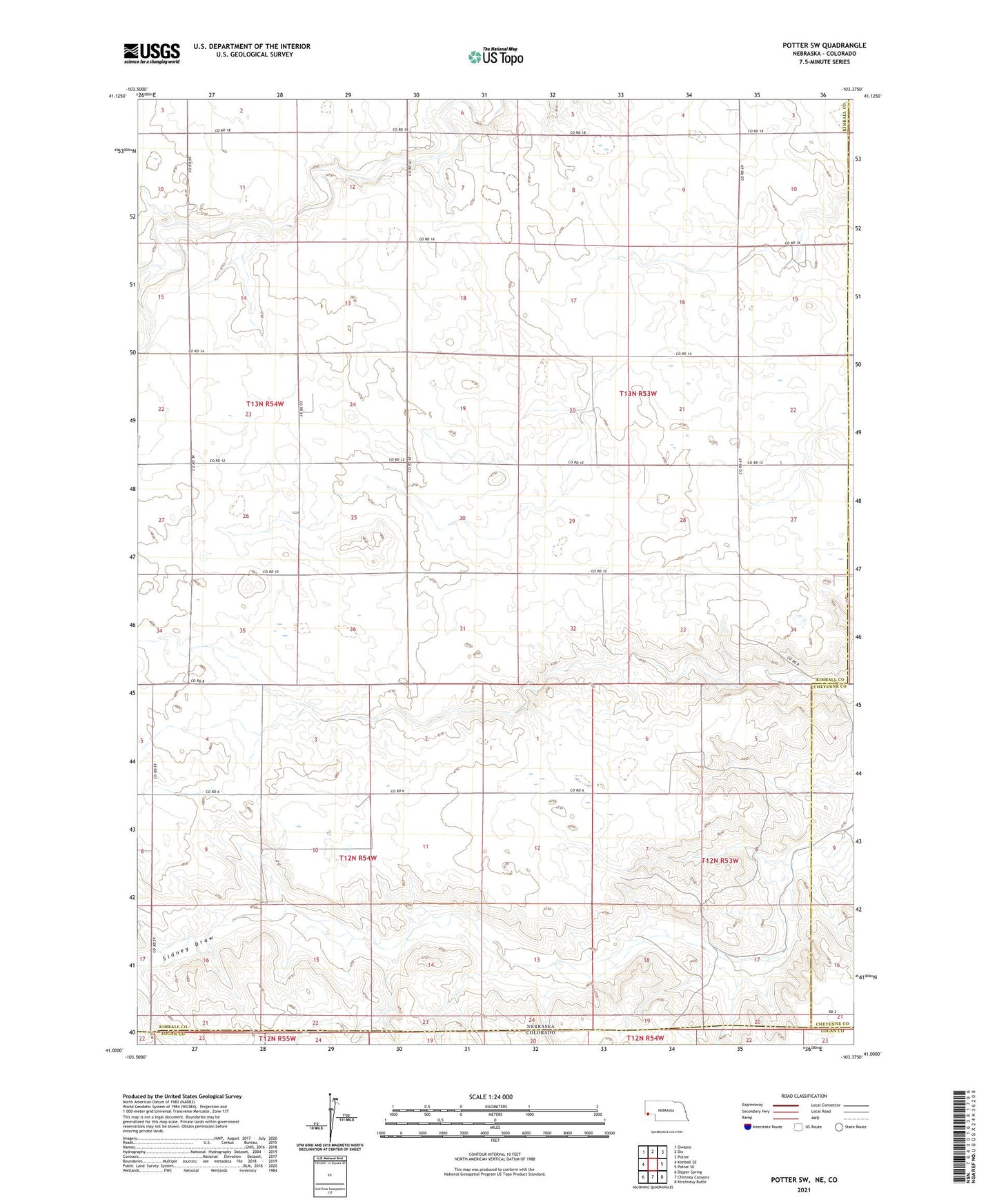Potter SW Nebraska US Topo Map Image