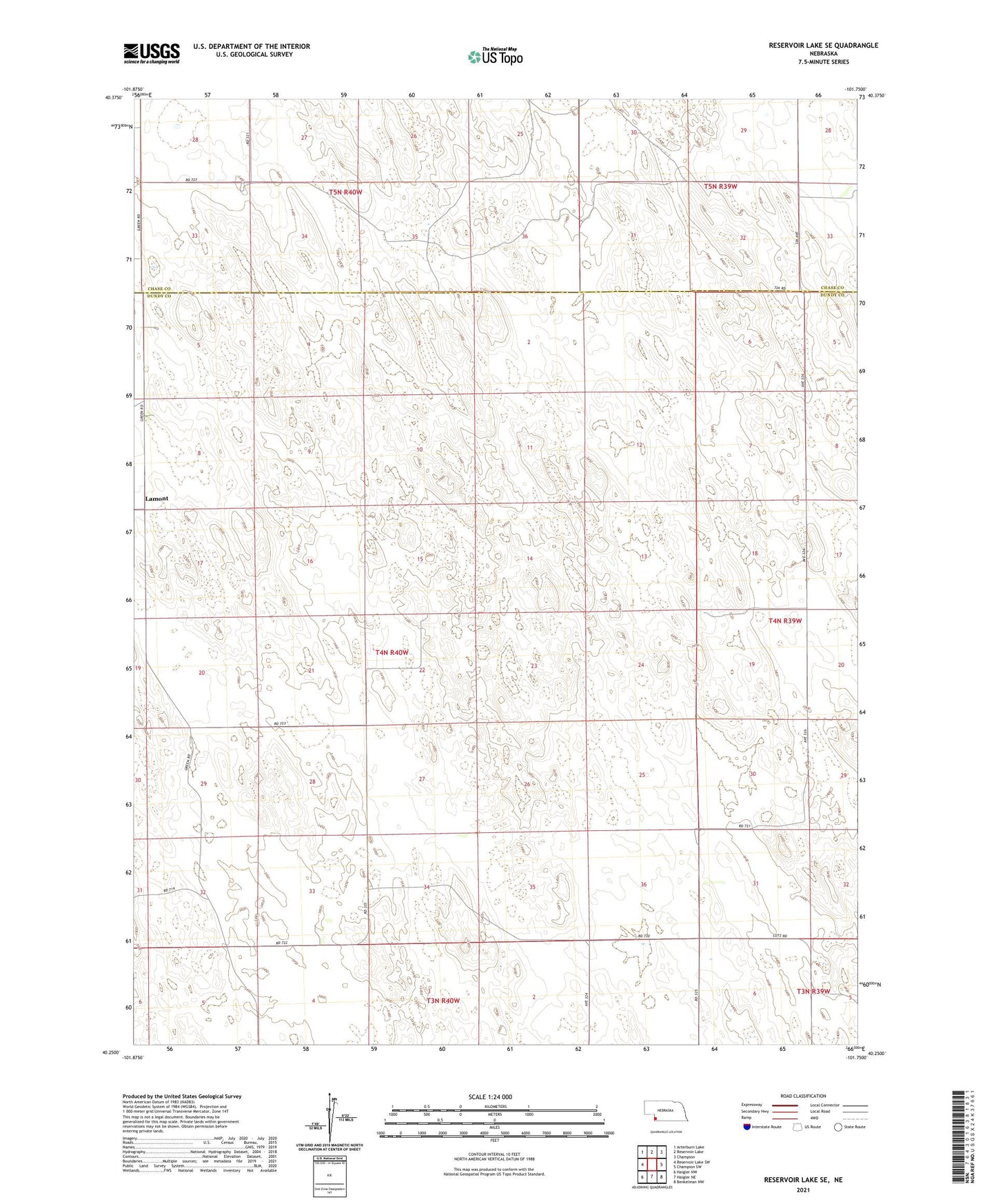 Reservoir Lake SE Nebraska US Topo Map Image