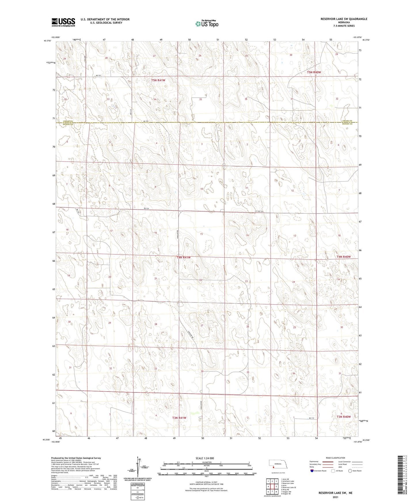 Reservoir Lake SW Nebraska US Topo Map Image