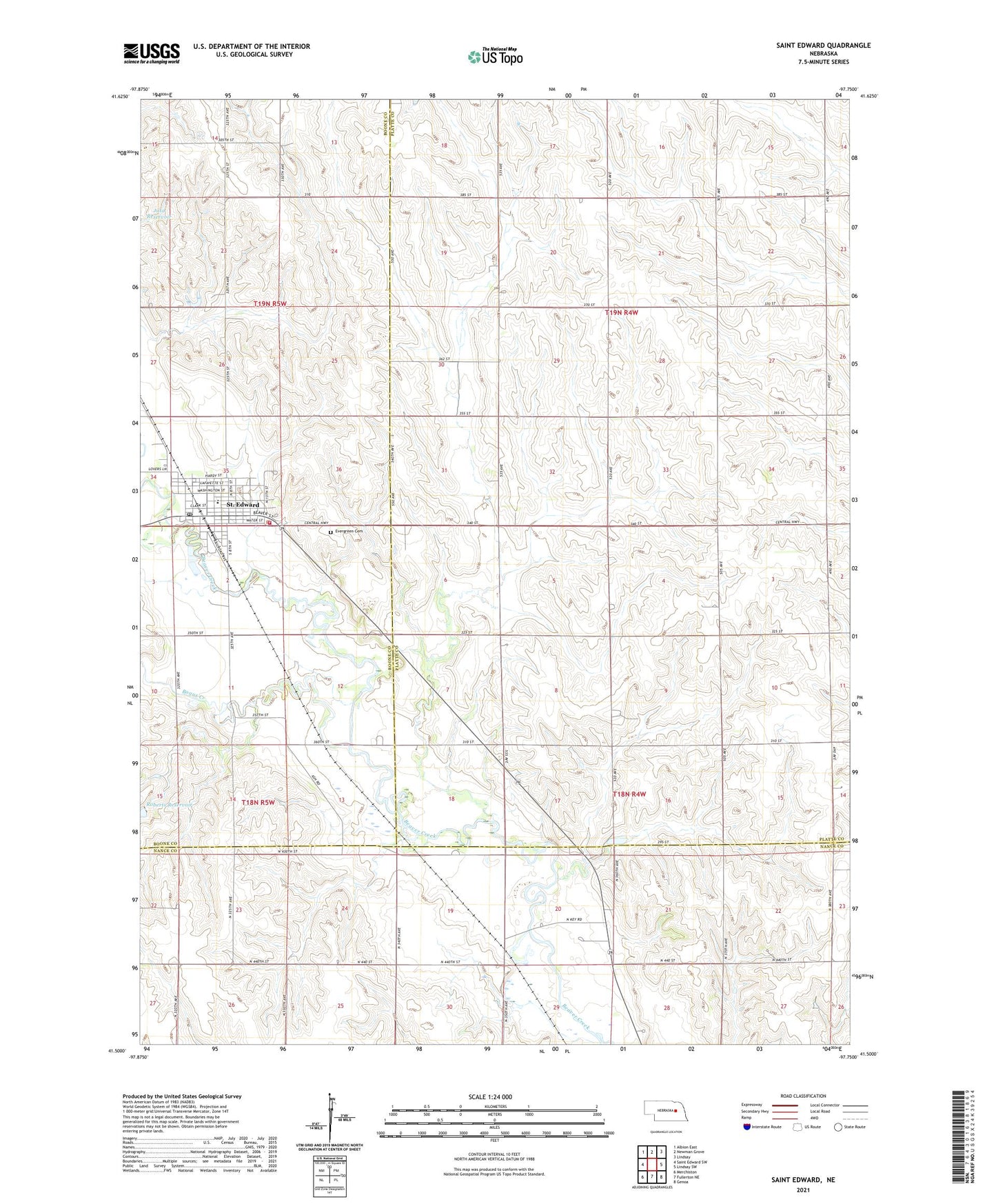 Saint Edward Nebraska US Topo Map Image