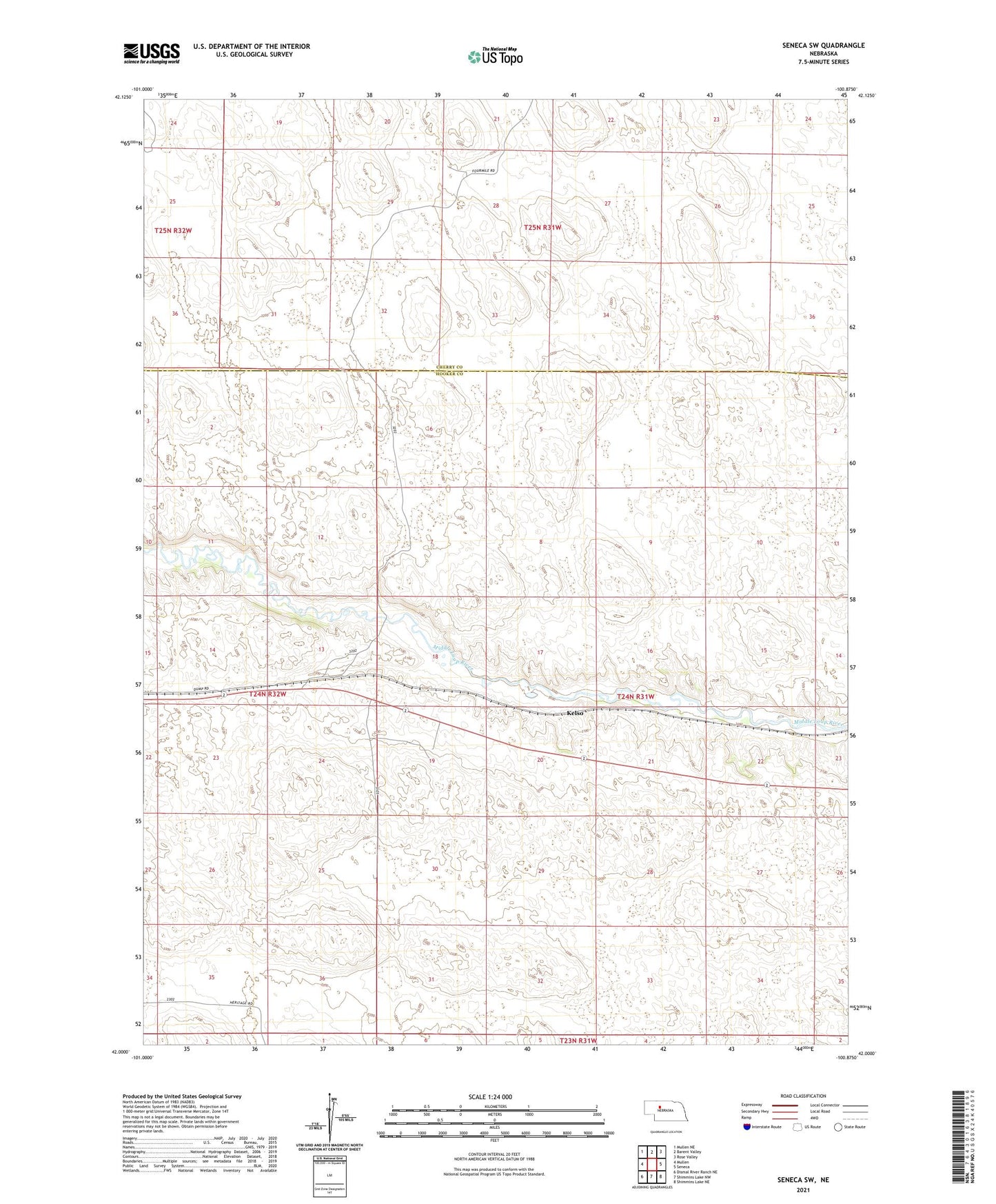 Seneca SW Nebraska US Topo Map Image