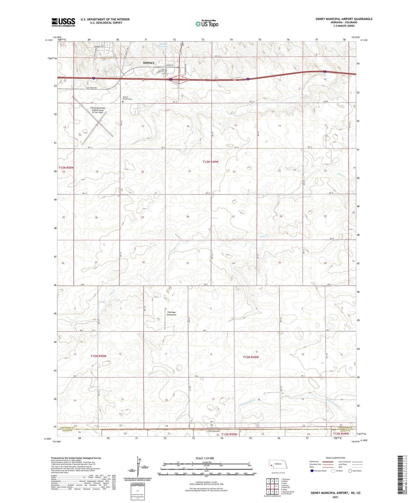 Sidney Municipal Airport Nebraska US Topo Map Image