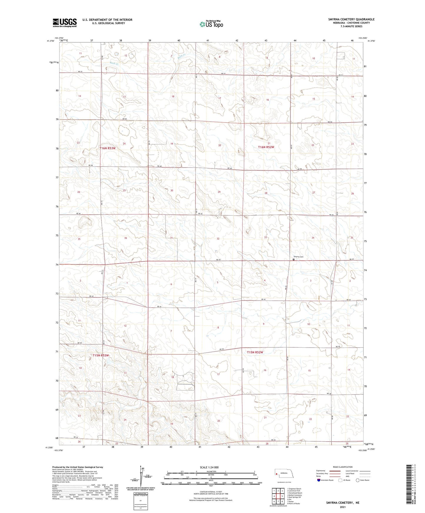 Smyrna Cemetery Nebraska US Topo Map Image
