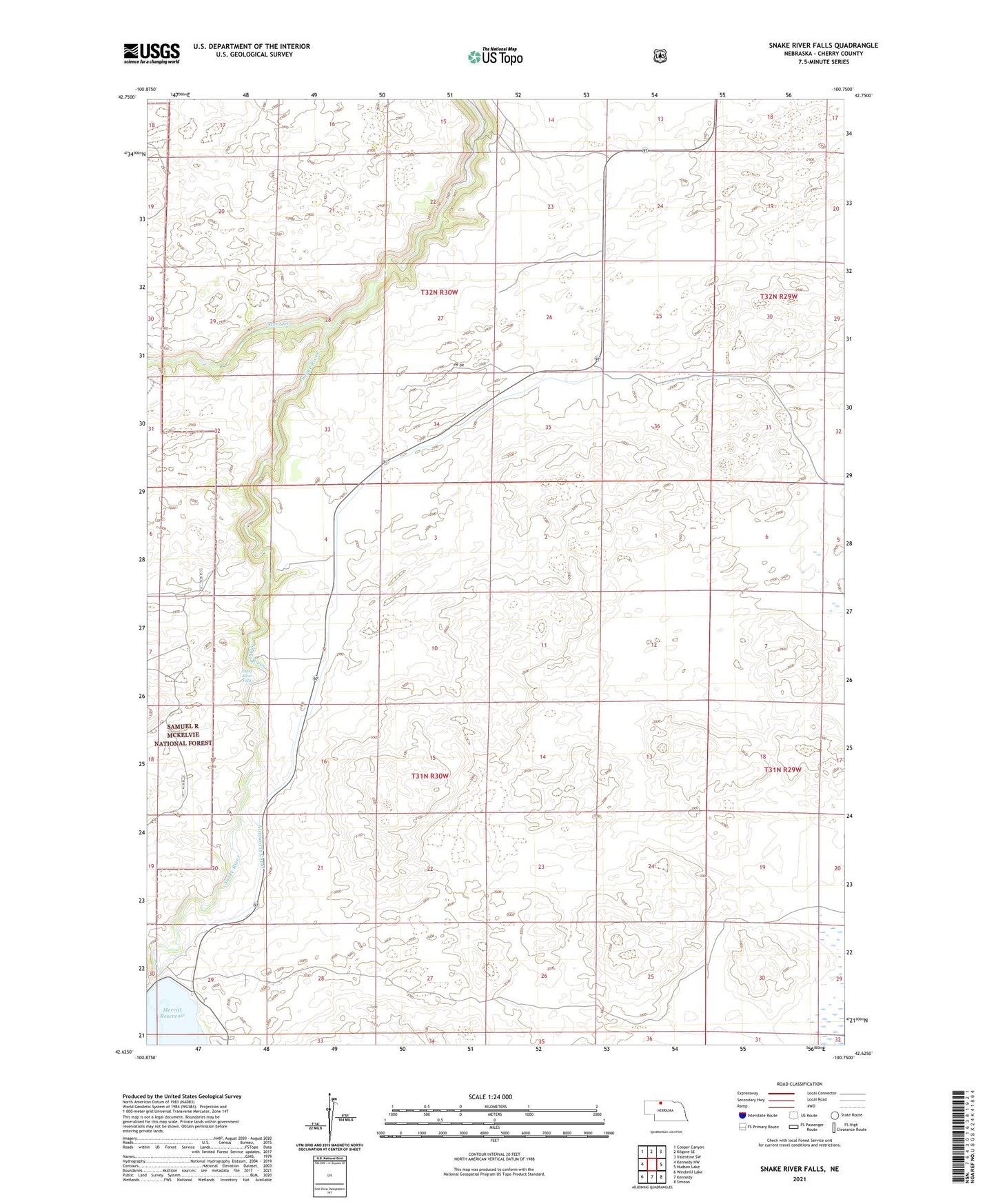 Snake River Falls Nebraska US Topo Map Image