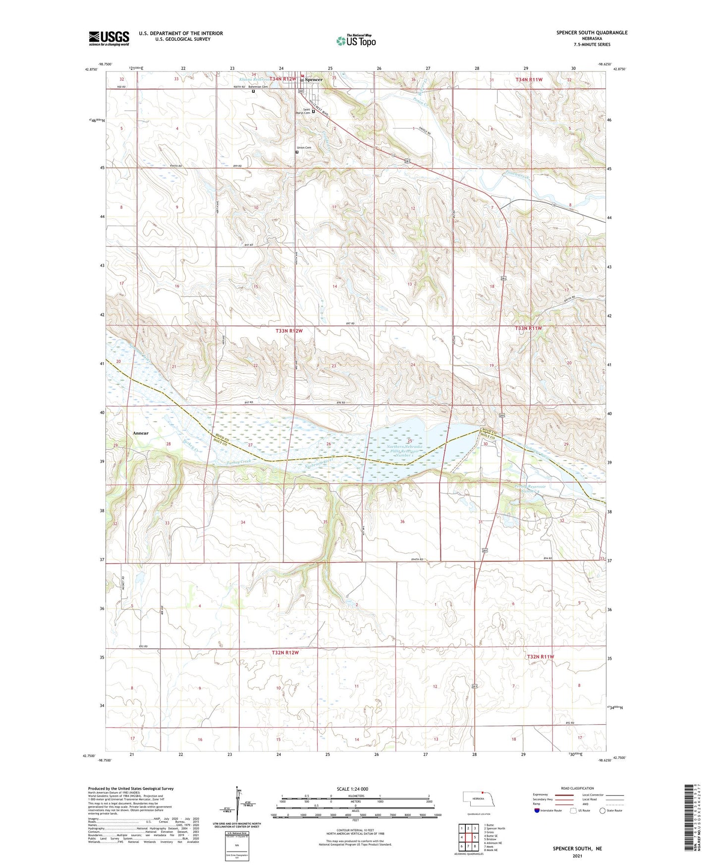 Spencer South Nebraska US Topo Map Image