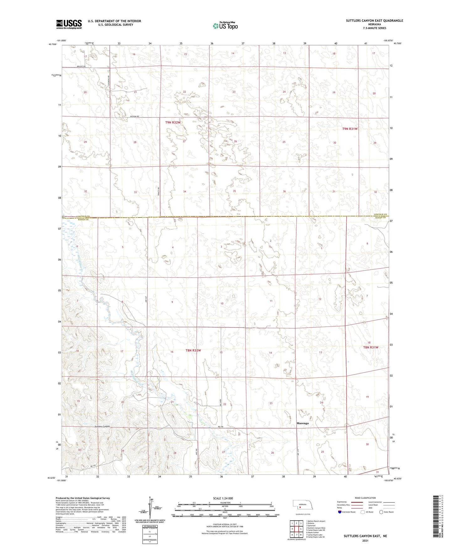 Suttlers Canyon East Nebraska US Topo Map Image