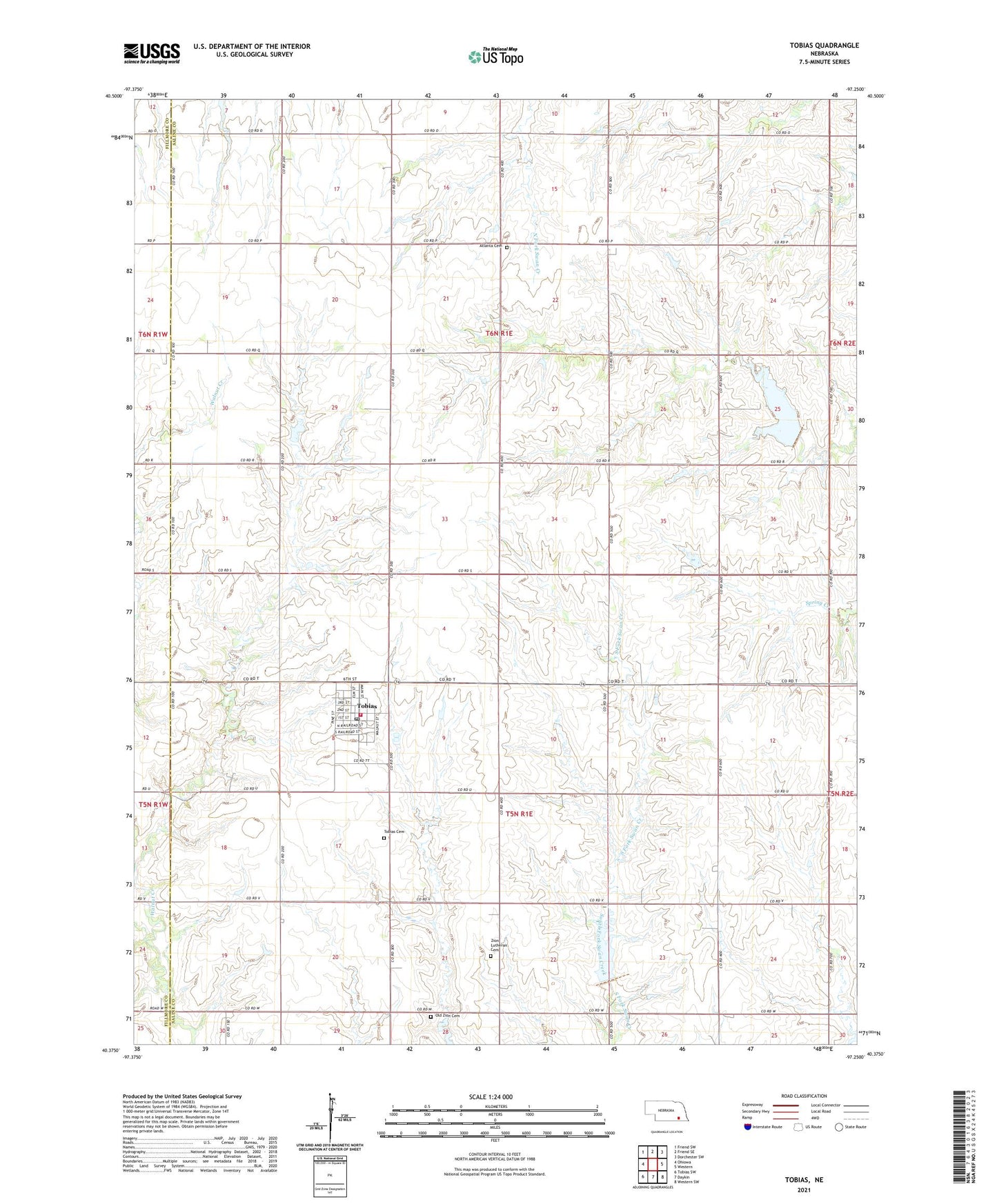 Tobias Nebraska US Topo Map Image