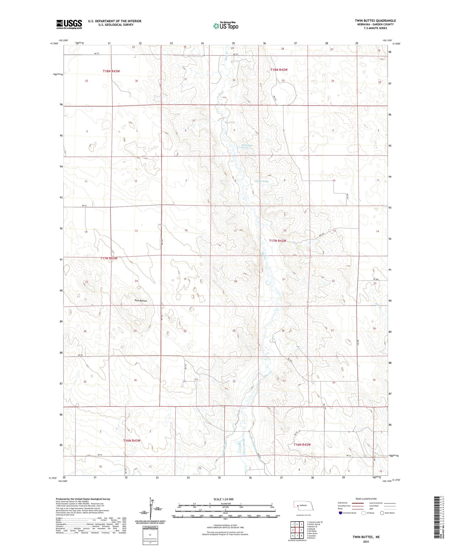 Twin Buttes Nebraska US Topo Map Image