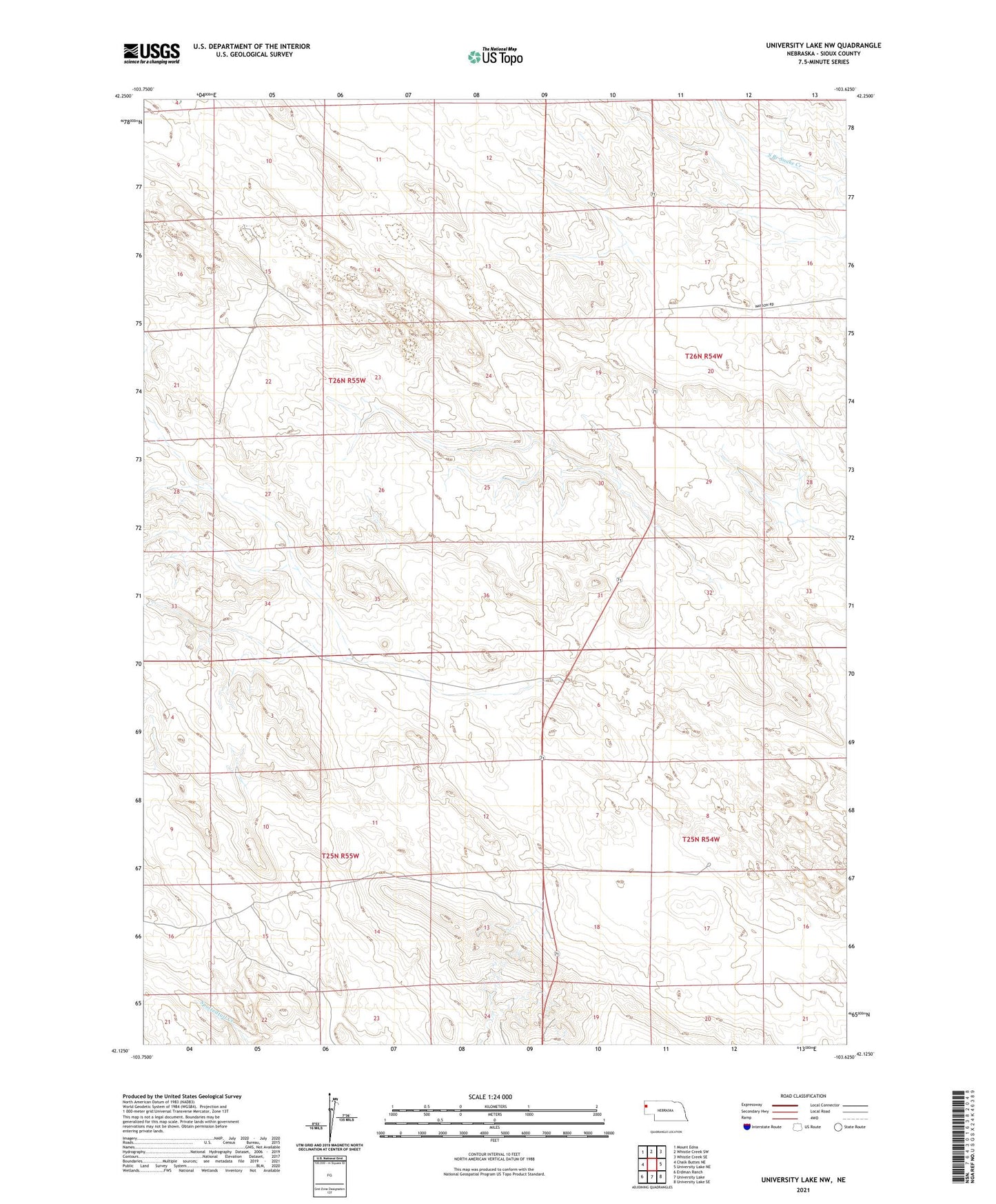 University Lake NW Nebraska US Topo Map Image