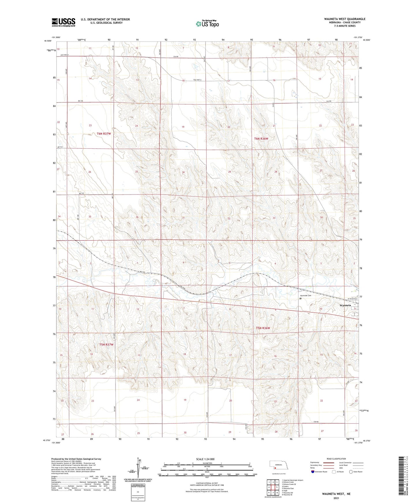Wauneta West Nebraska US Topo Map Image