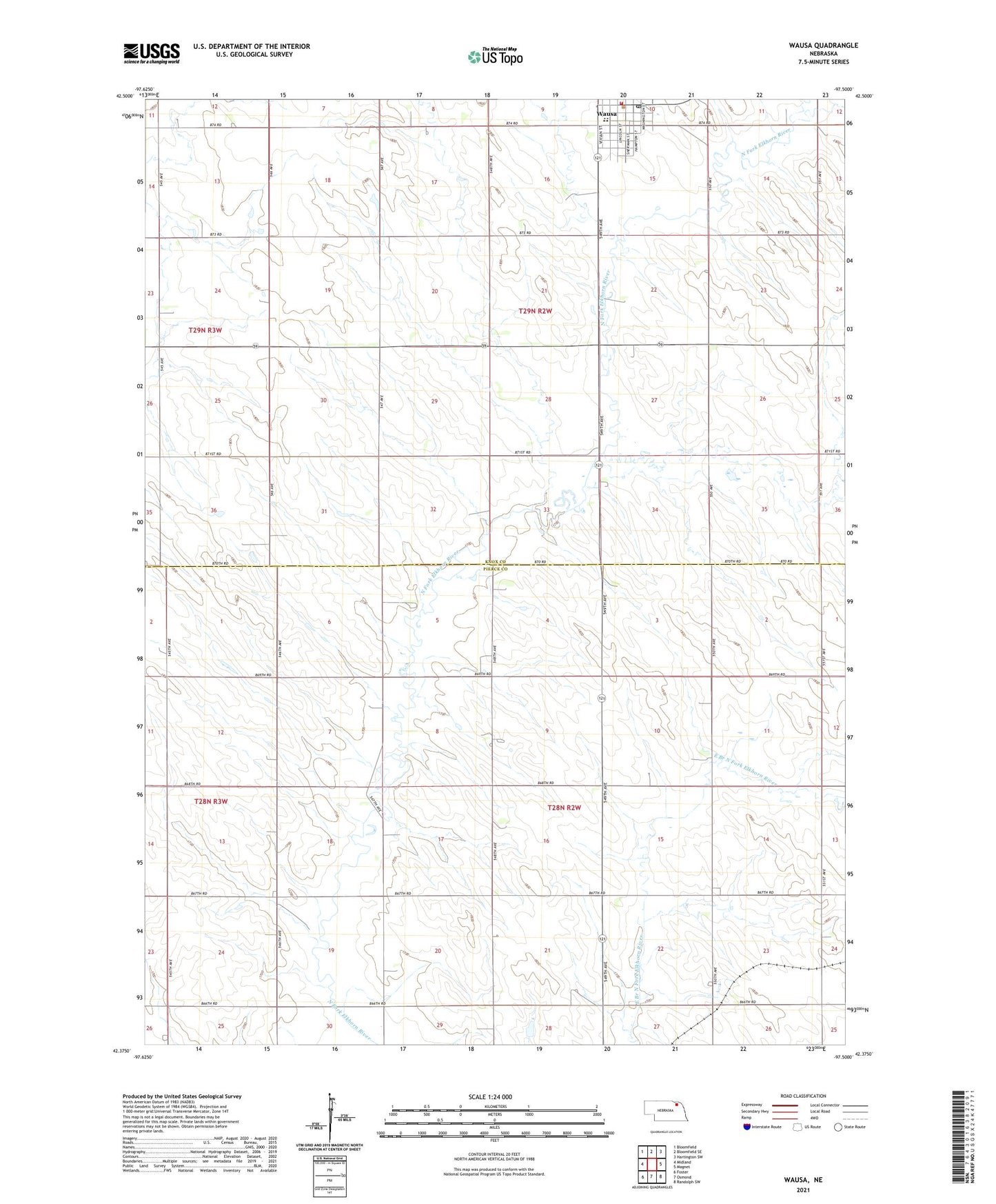 Wausa Nebraska US Topo Map Image