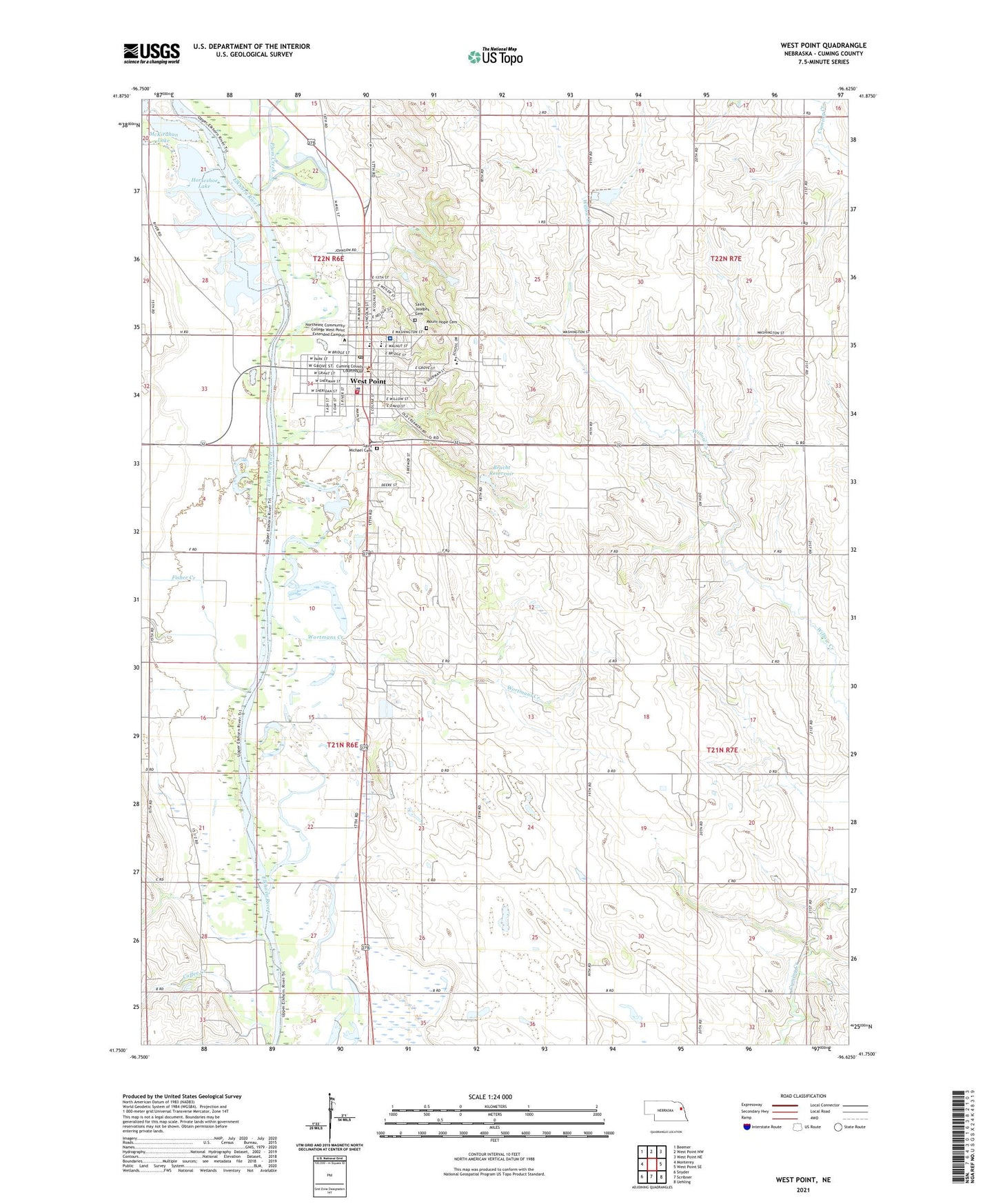 West Point Nebraska US Topo Map Image