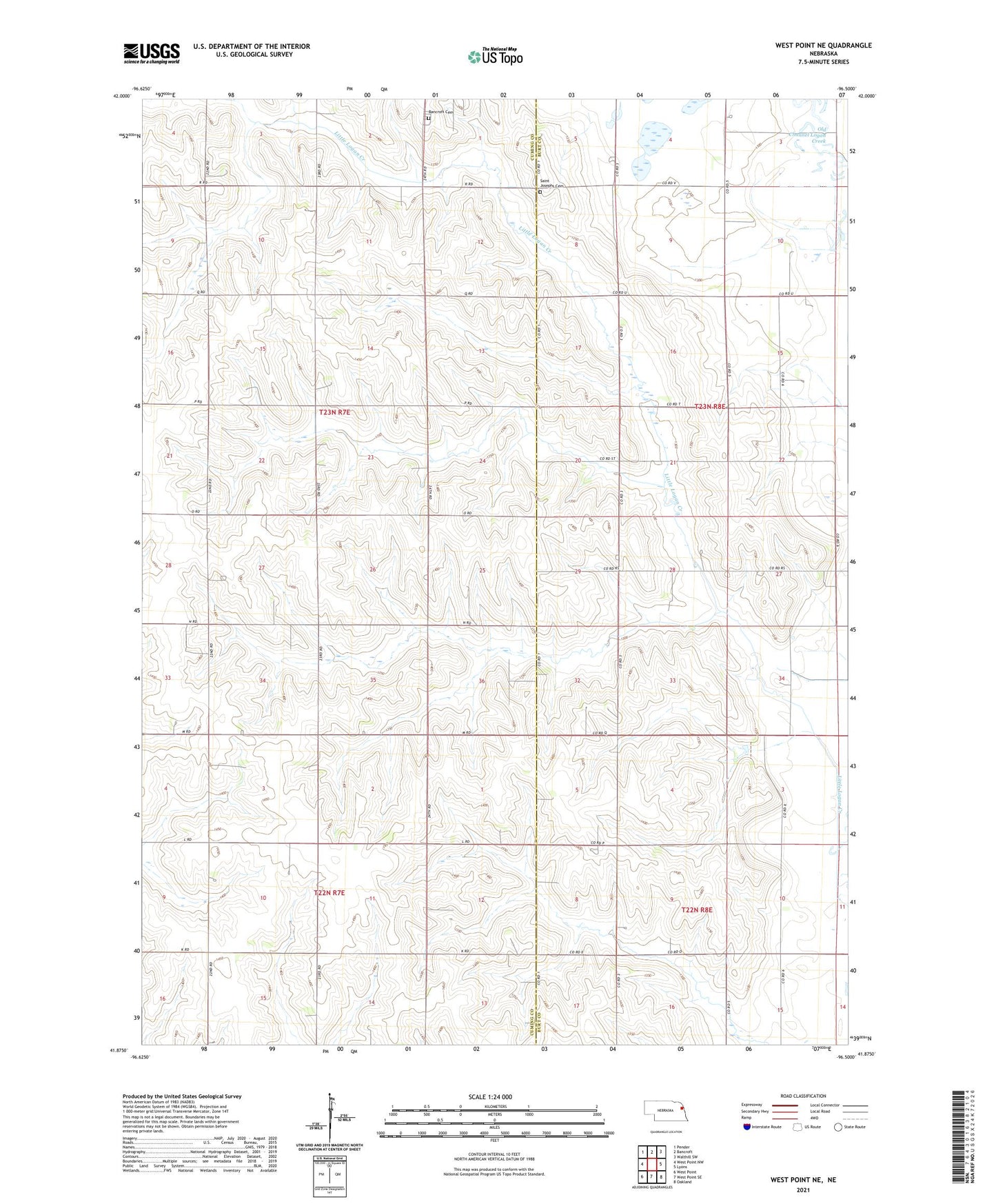 West Point NE Nebraska US Topo Map Image