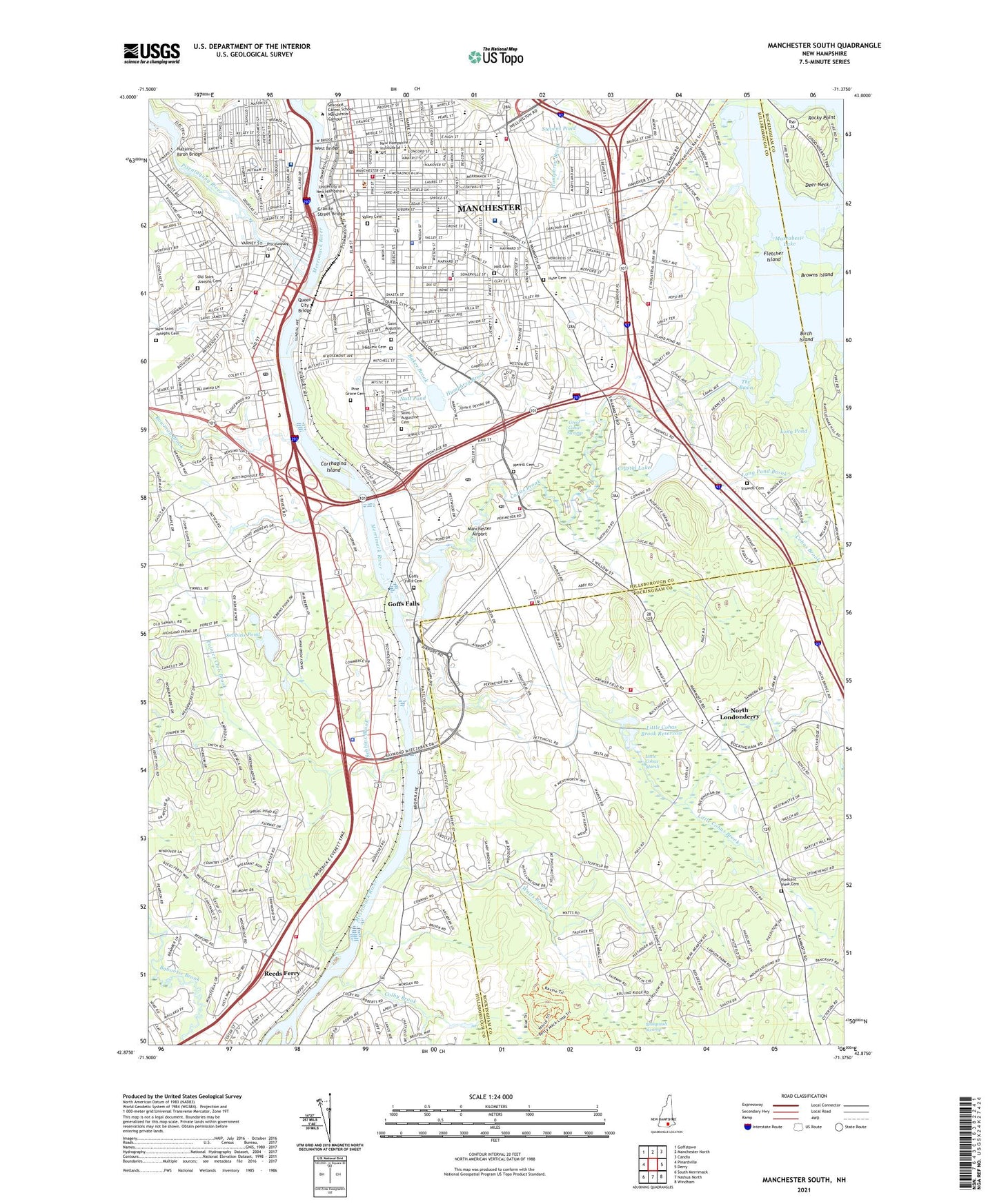 Manchester South New Hampshire US Topo Map Image