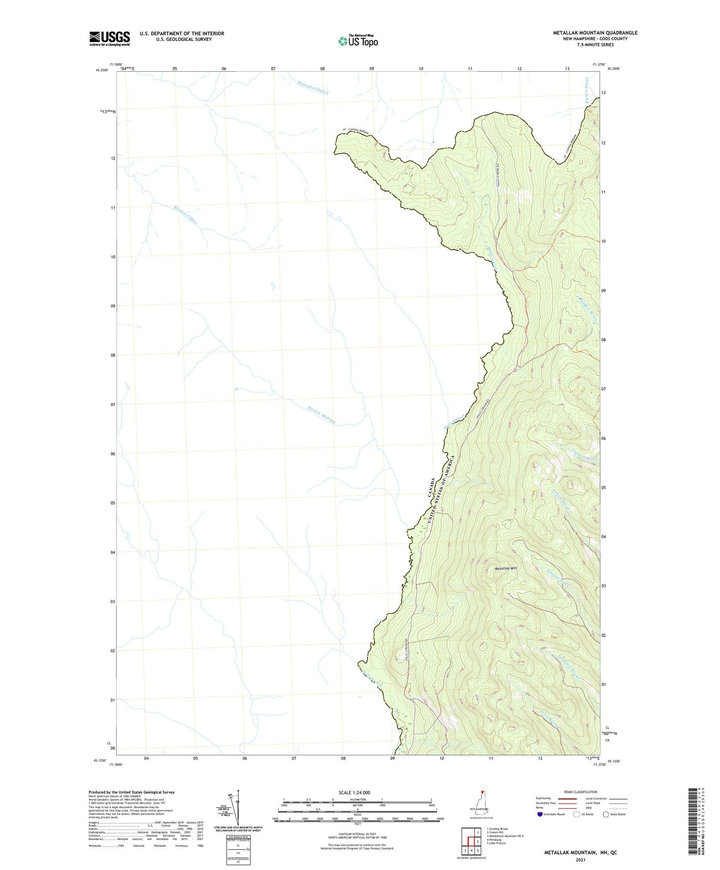 Metallak Mountain New Hampshire US Topo Map Image