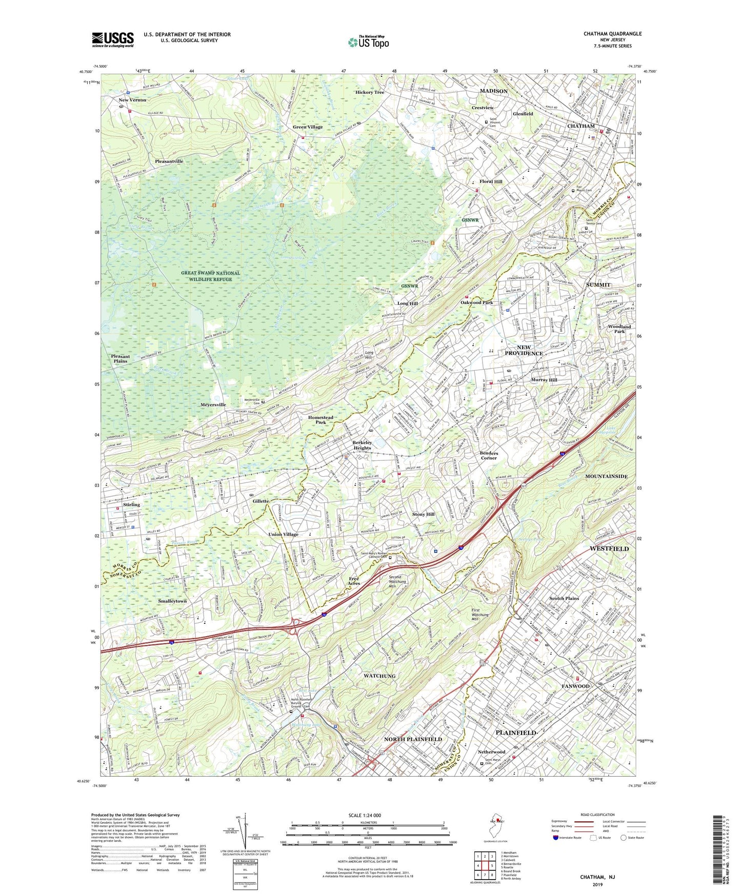 Chatham New Jersey US Topo Map Image