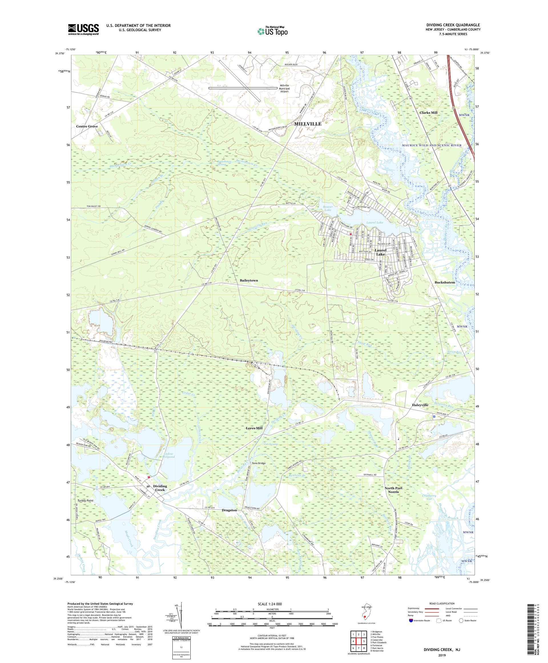 Dividing Creek New Jersey US Topo Map MyTopo Map Store