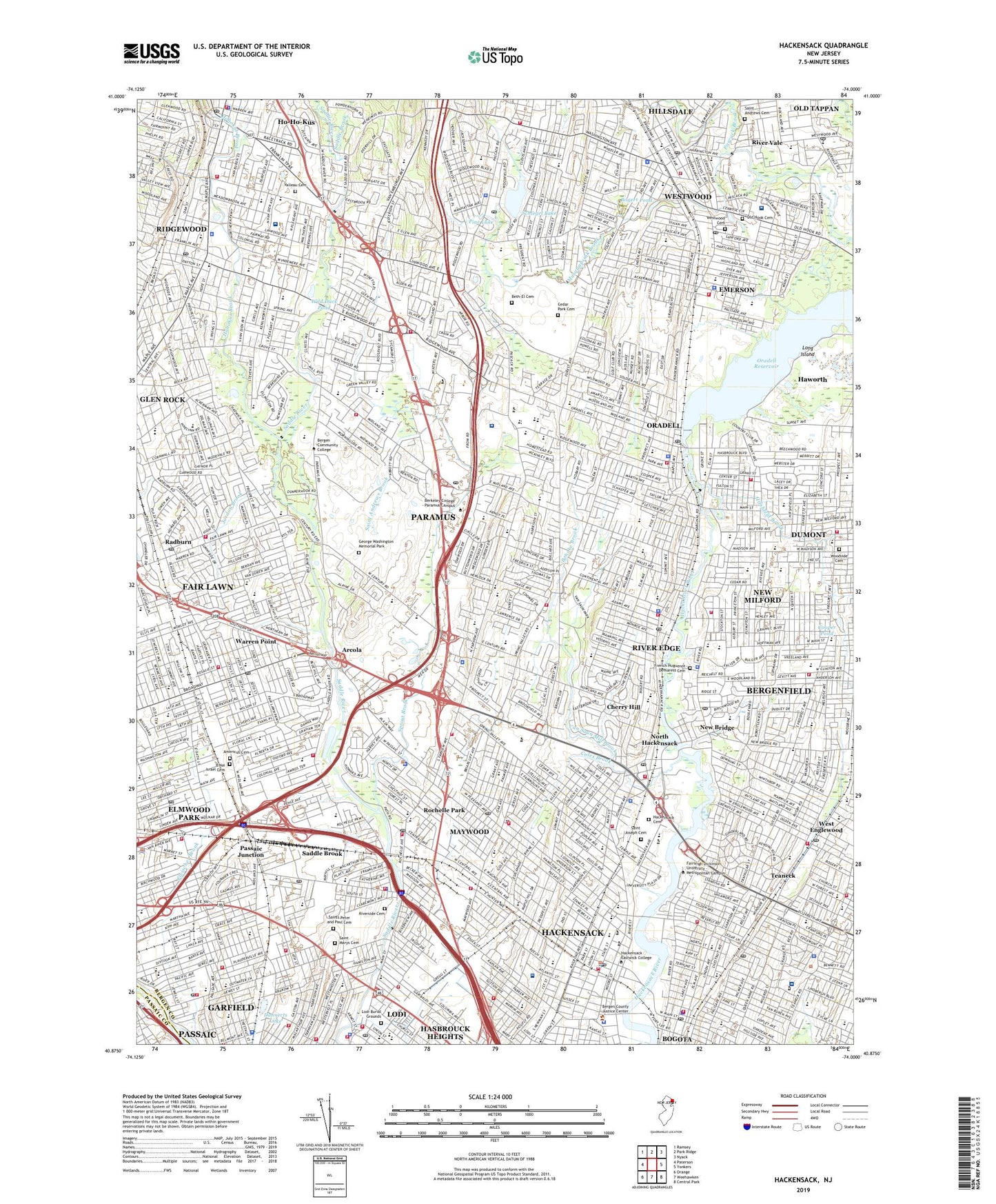 Hackensack New Jersey US Topo Map Image