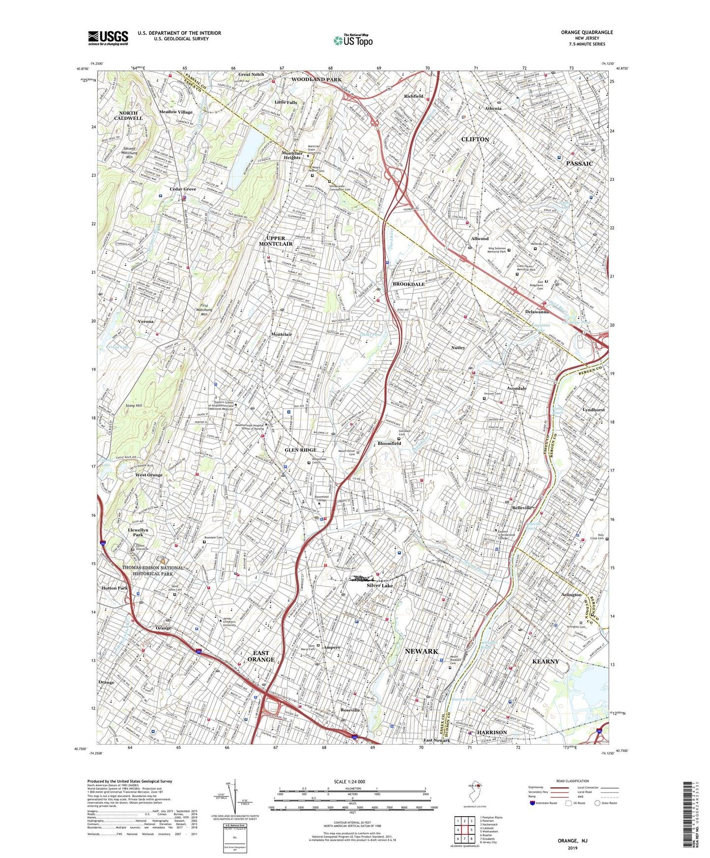 Orange New Jersey US Topo Map Image