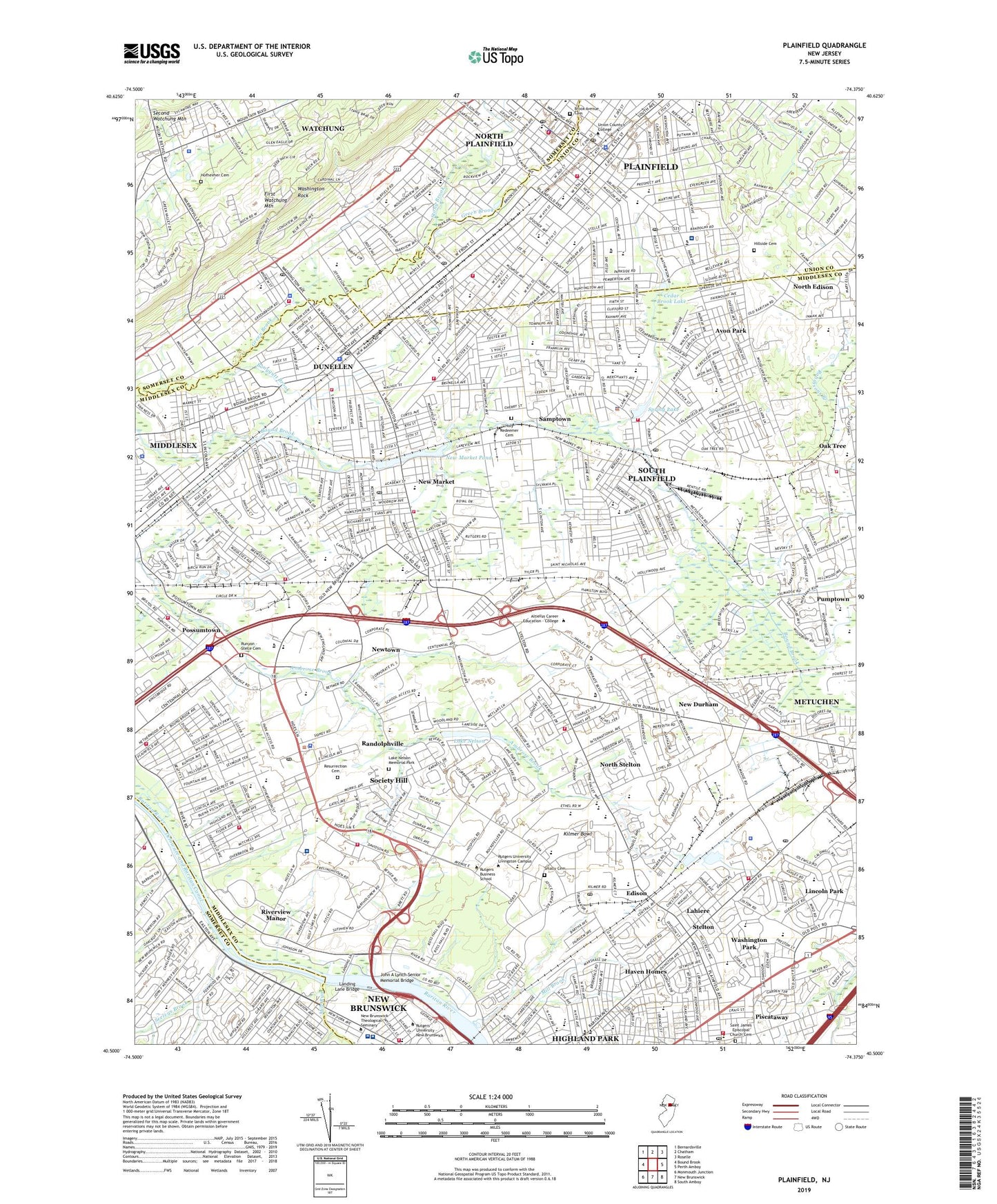 Plainfield New Jersey US Topo Map Image