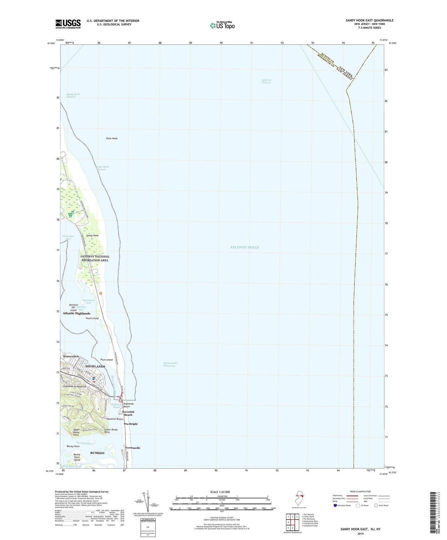 Sandy Hook East New Jersey US Topo Map Image