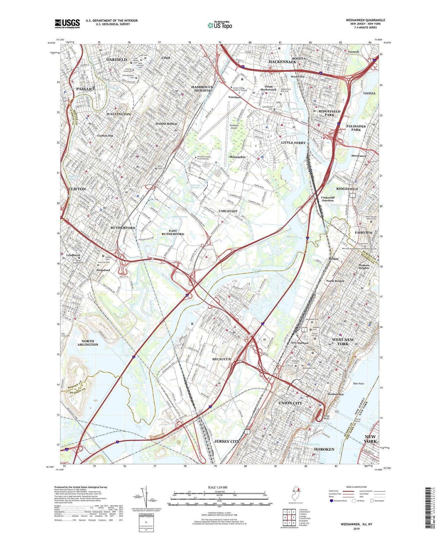 Weehawken New Jersey US Topo Map Image