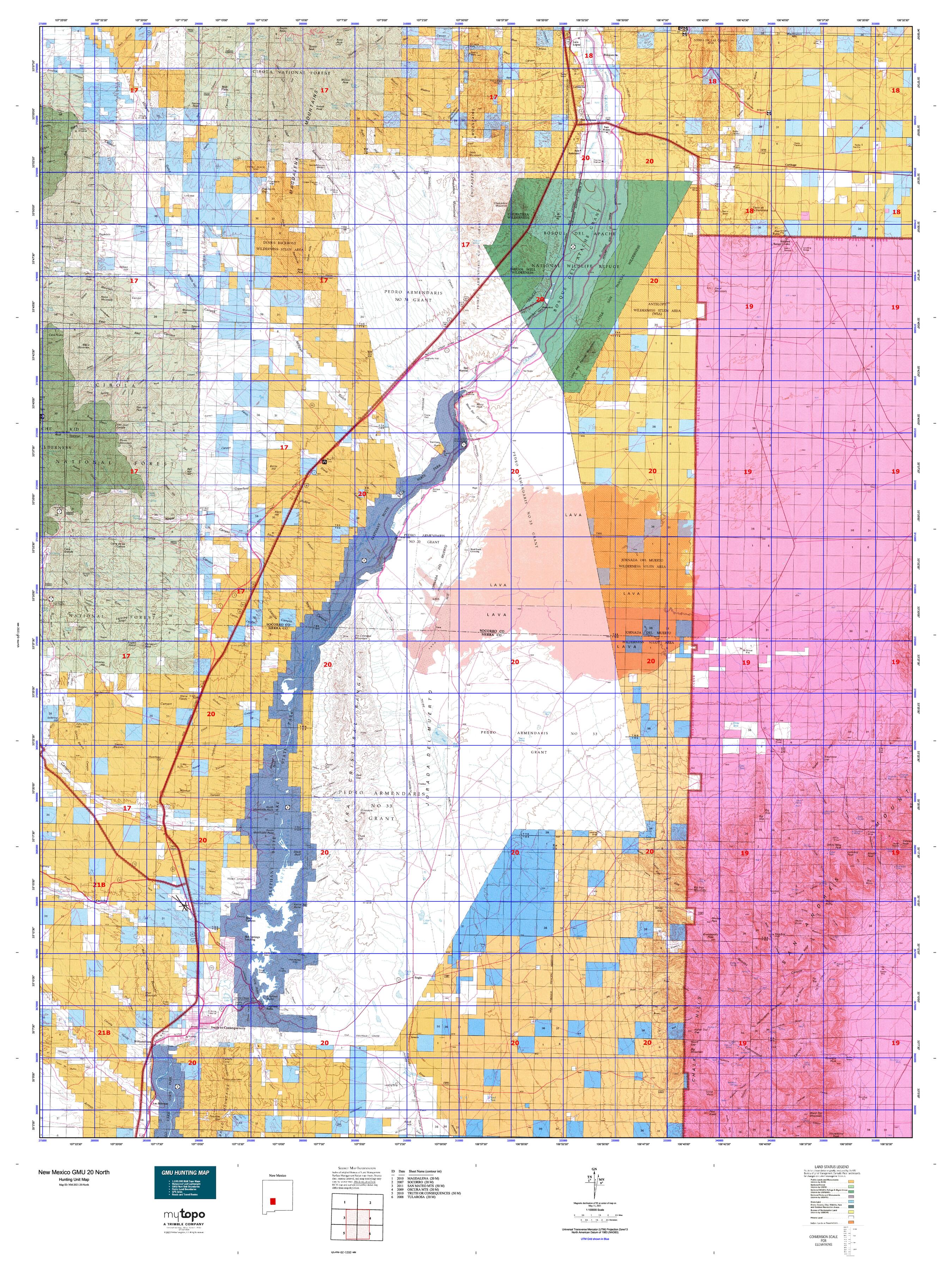 地圖20 New Mexico GMU 20 North Map – MyTopo Map Store