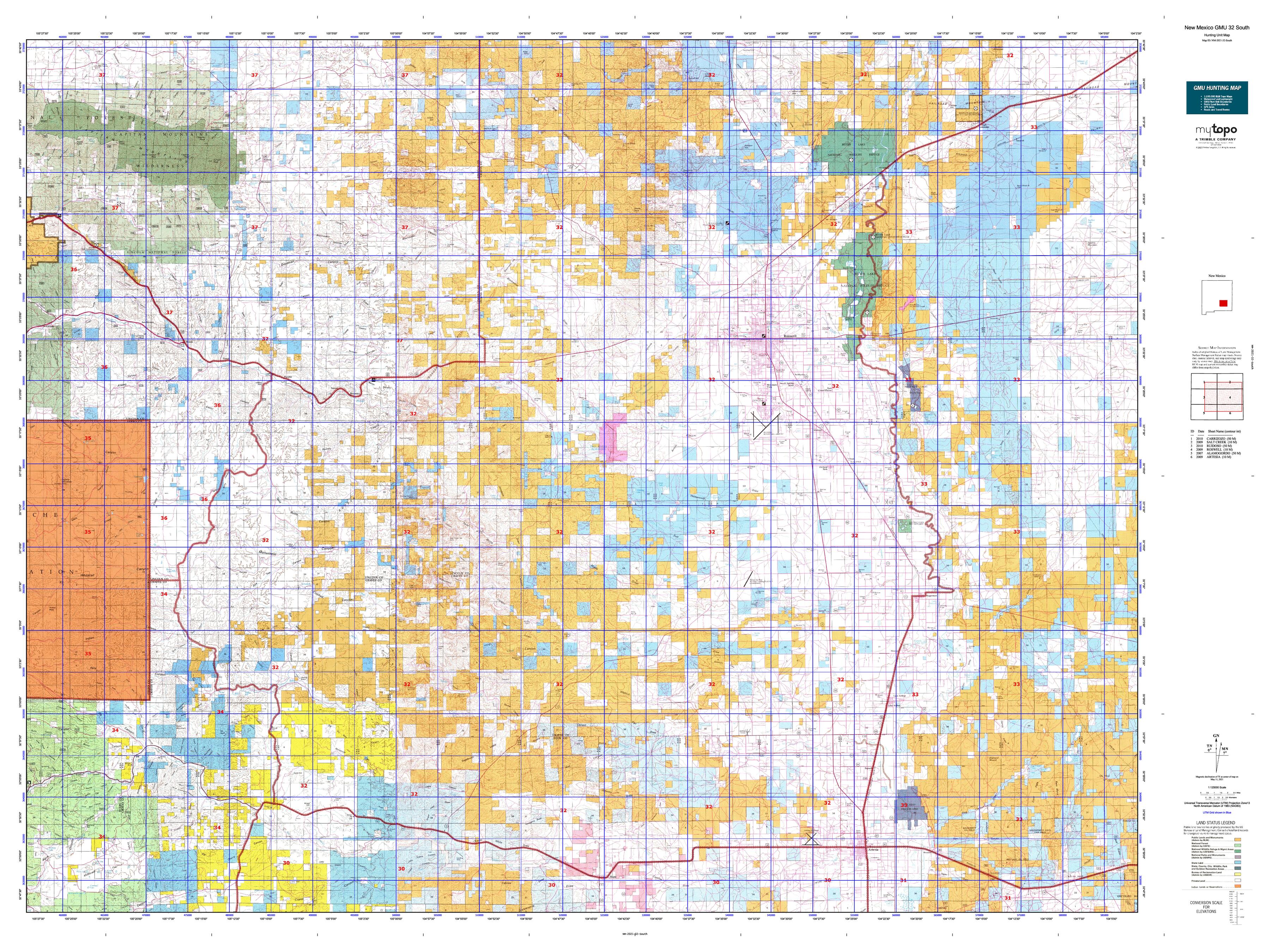 ニッコー　サンダーマップ　1/10 New Mexico GMU 32 South Map – MyTopo Map Store