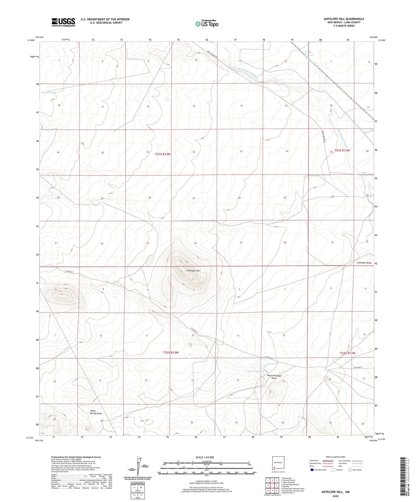 Antelope Hill New Mexico US Topo Map Image