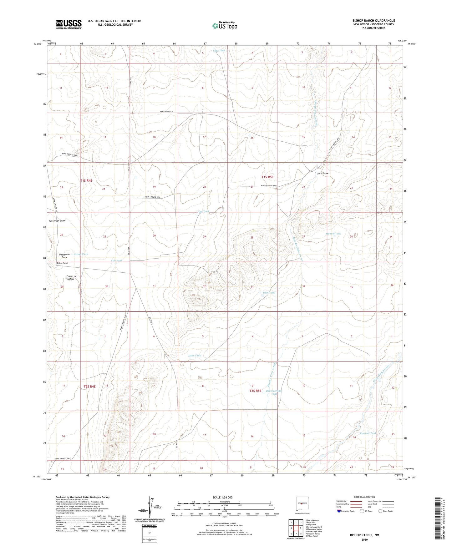 Bishop Ranch New Mexico US Topo Map Image