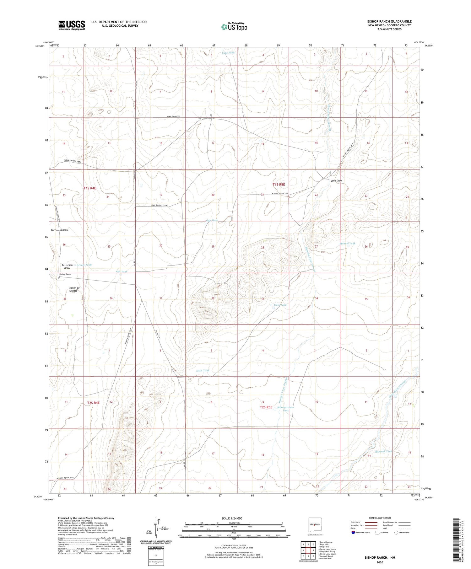 Bishop Ranch New Mexico US Topo Map Image