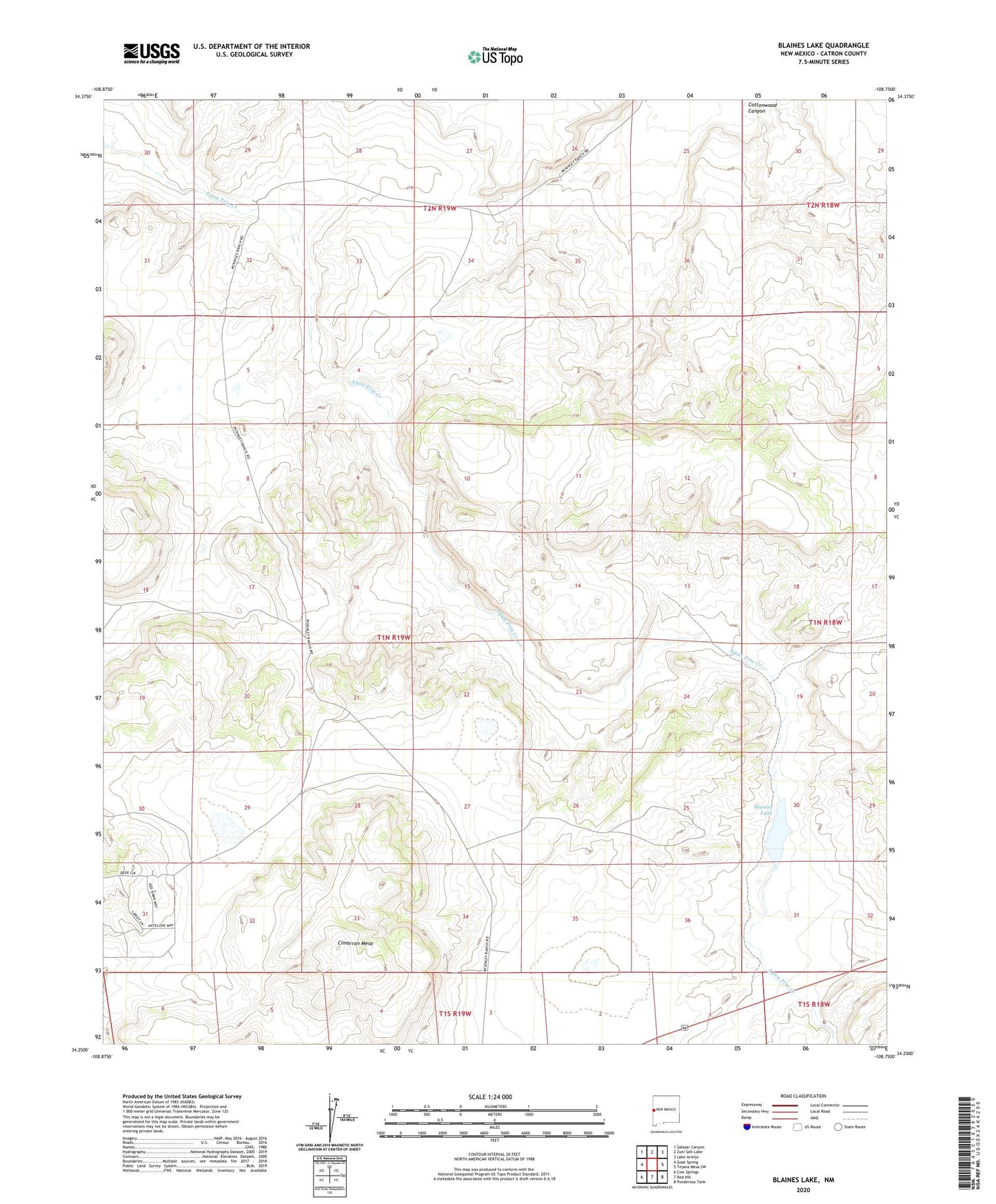 Blaines Lake New Mexico US Topo Map Image