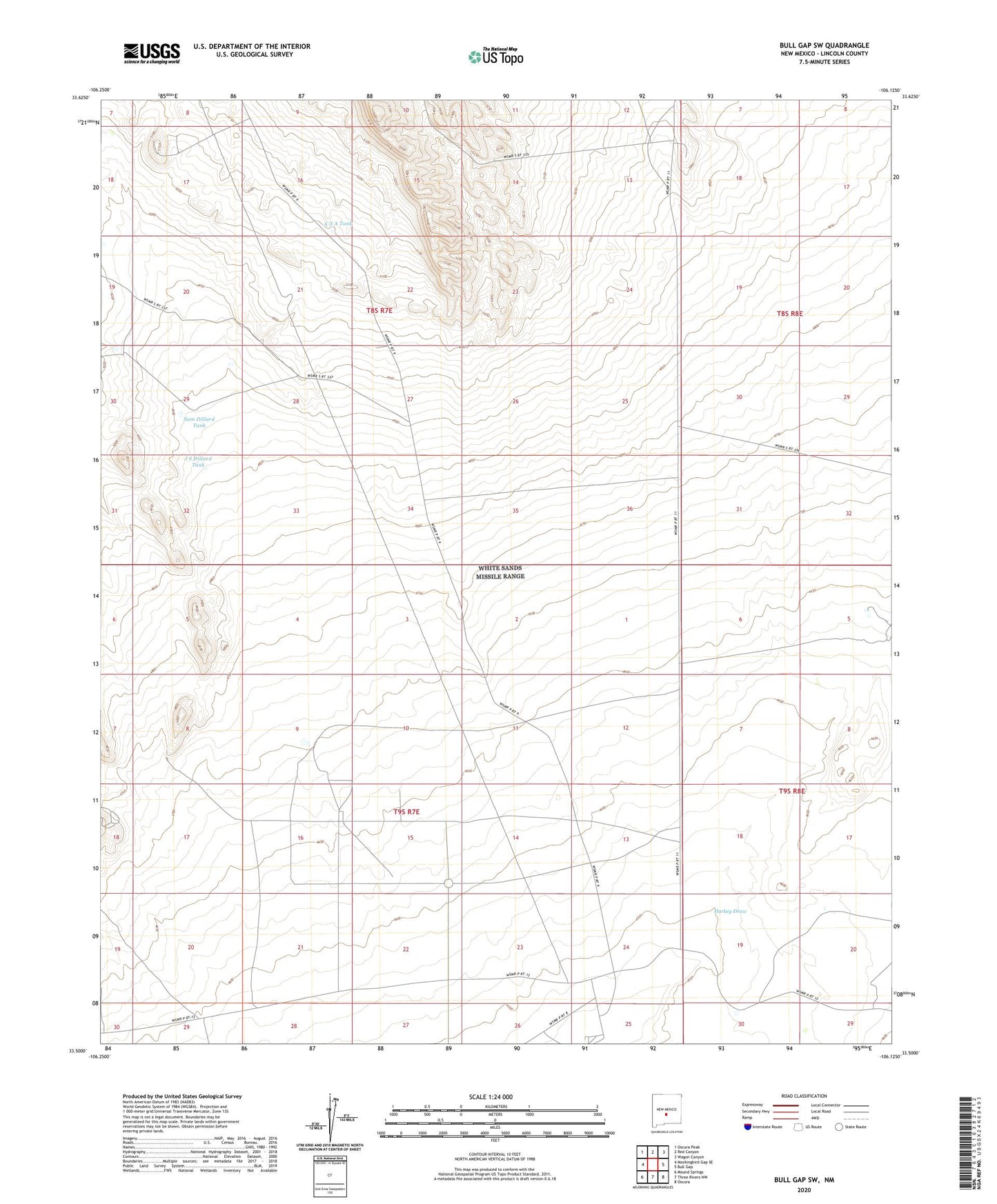 Bull Gap SW New Mexico US Topo Map Image
