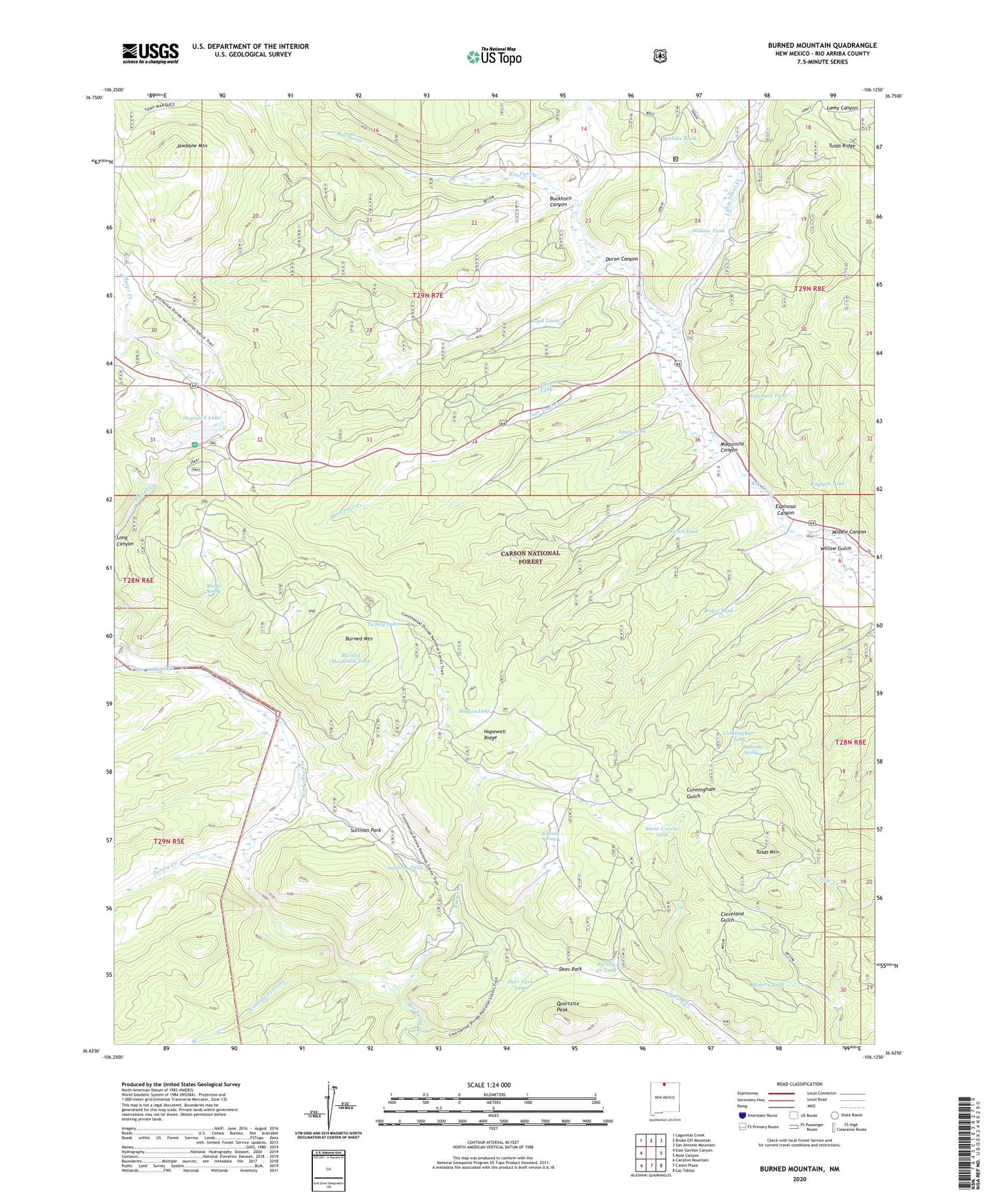Burned Mountain New Mexico US Topo Map Image