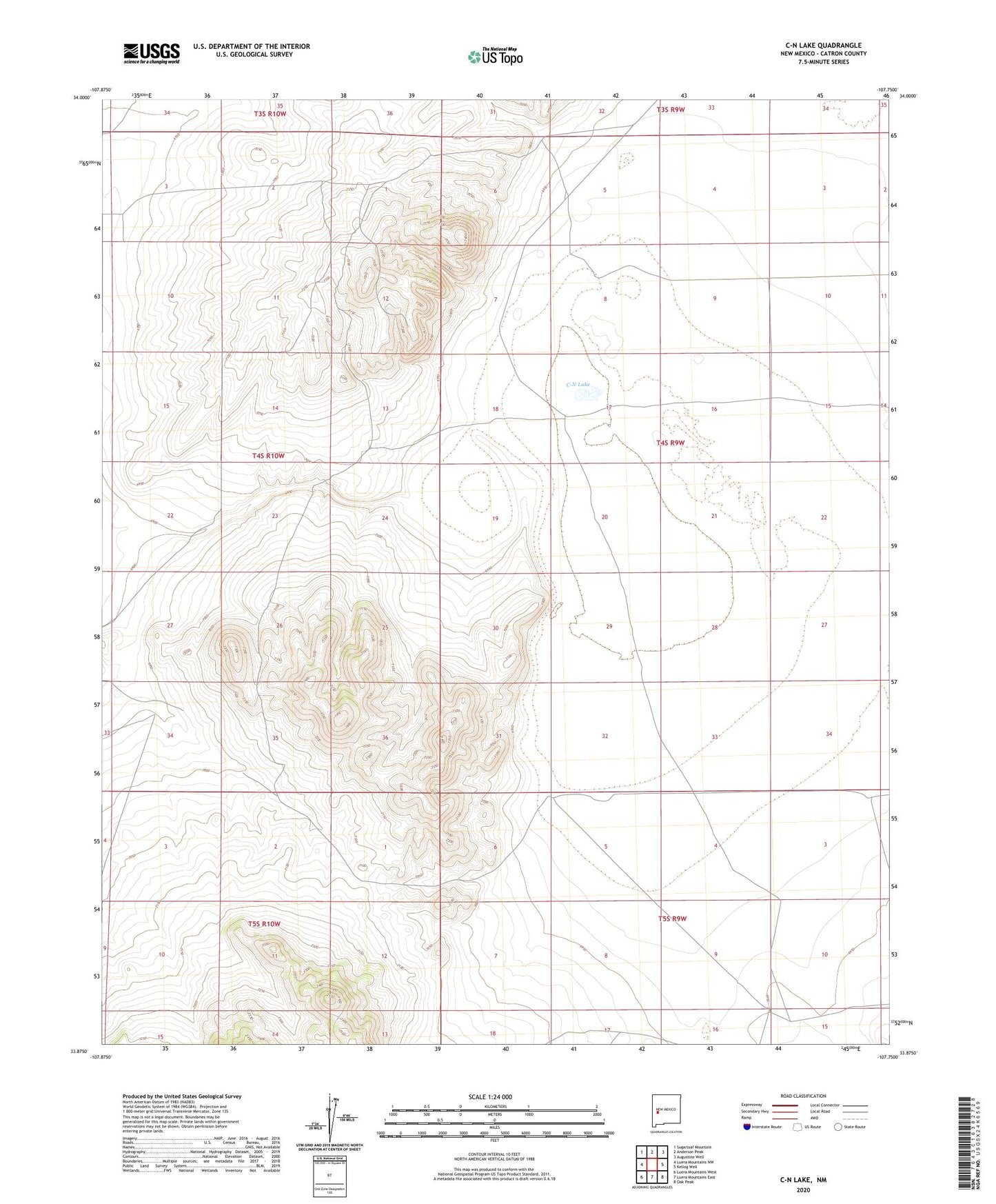 C-N Lake New Mexico US Topo Map Image