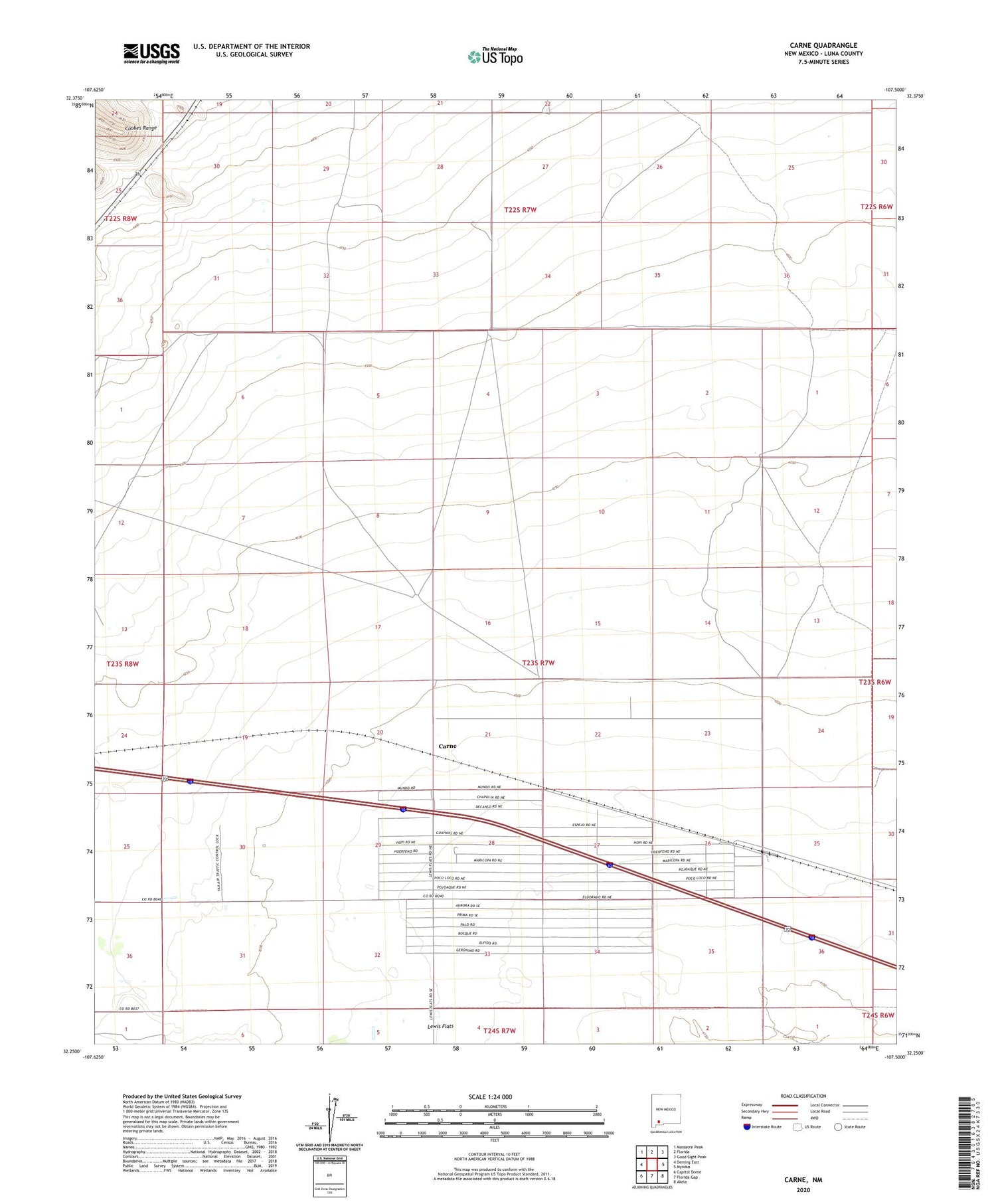 Carne New Mexico US Topo Map Image
