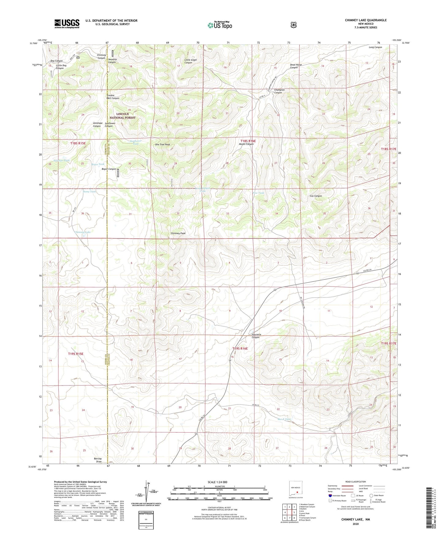 Chimney Lake New Mexico US Topo Map Image