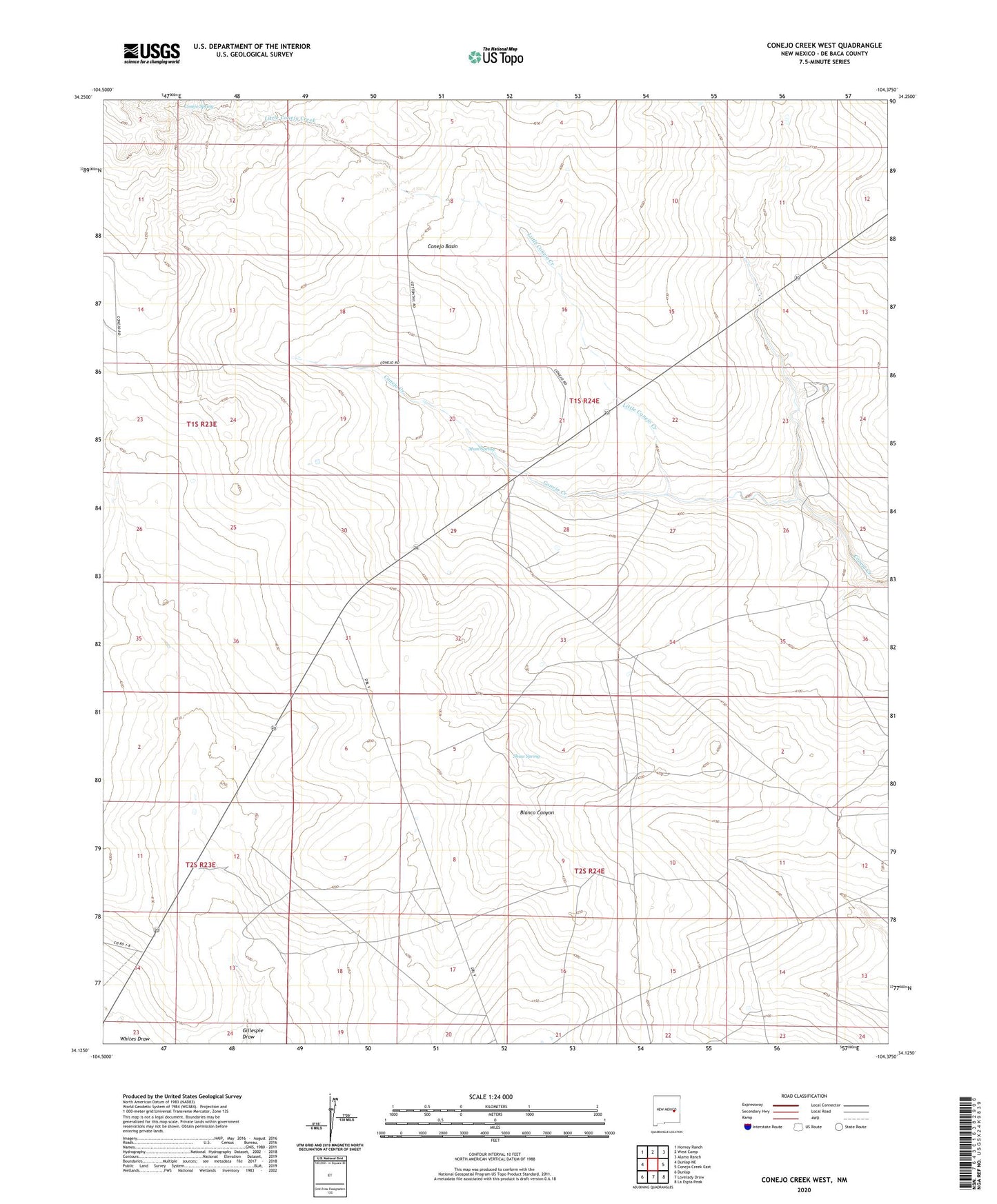 Conejo Creek West New Mexico US Topo Map Image