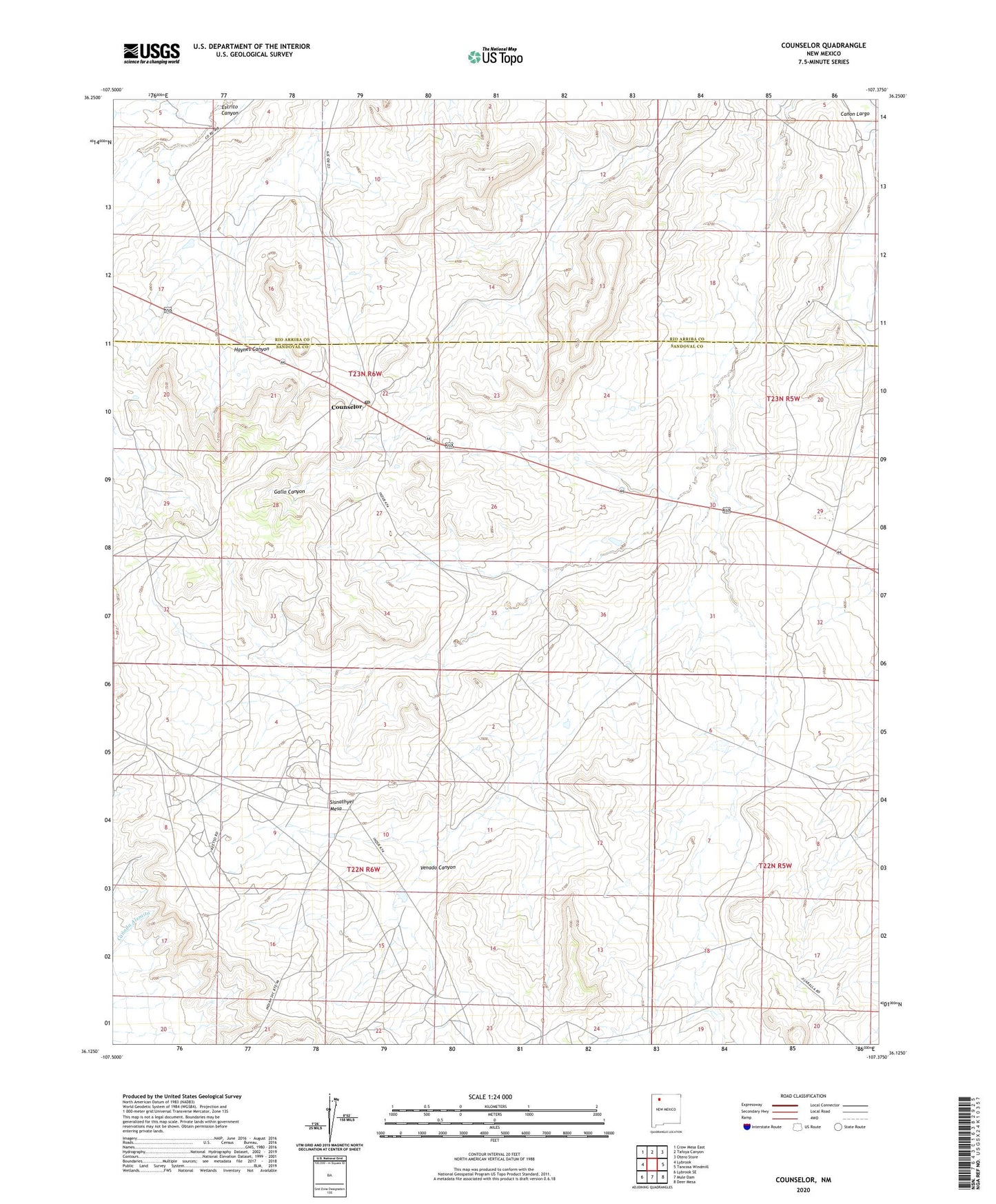 Counselor New Mexico US Topo Map Image