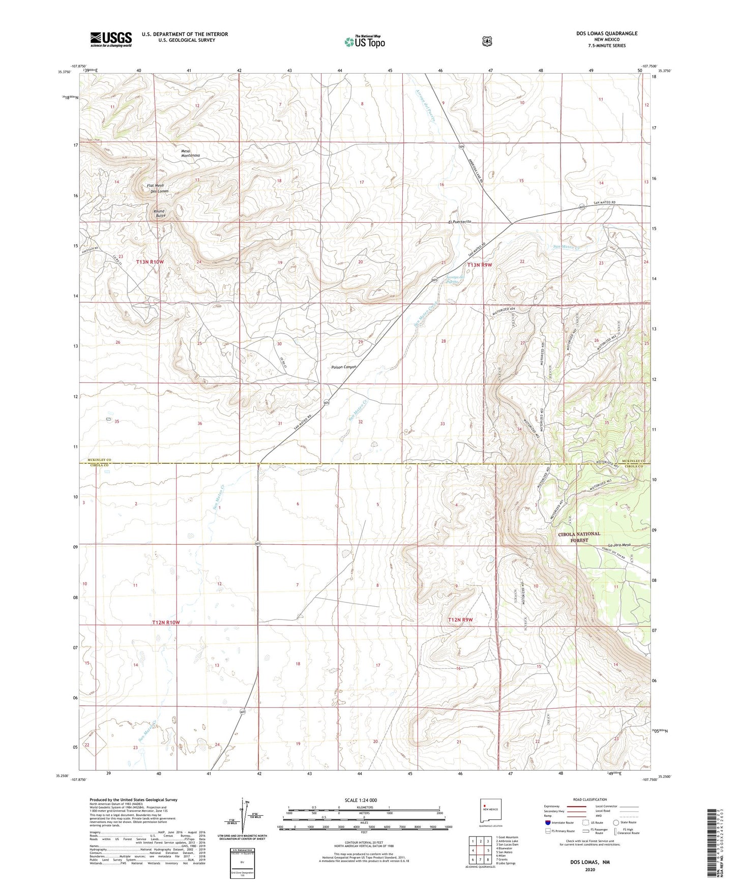 Dos Lomas New Mexico US Topo Map Image