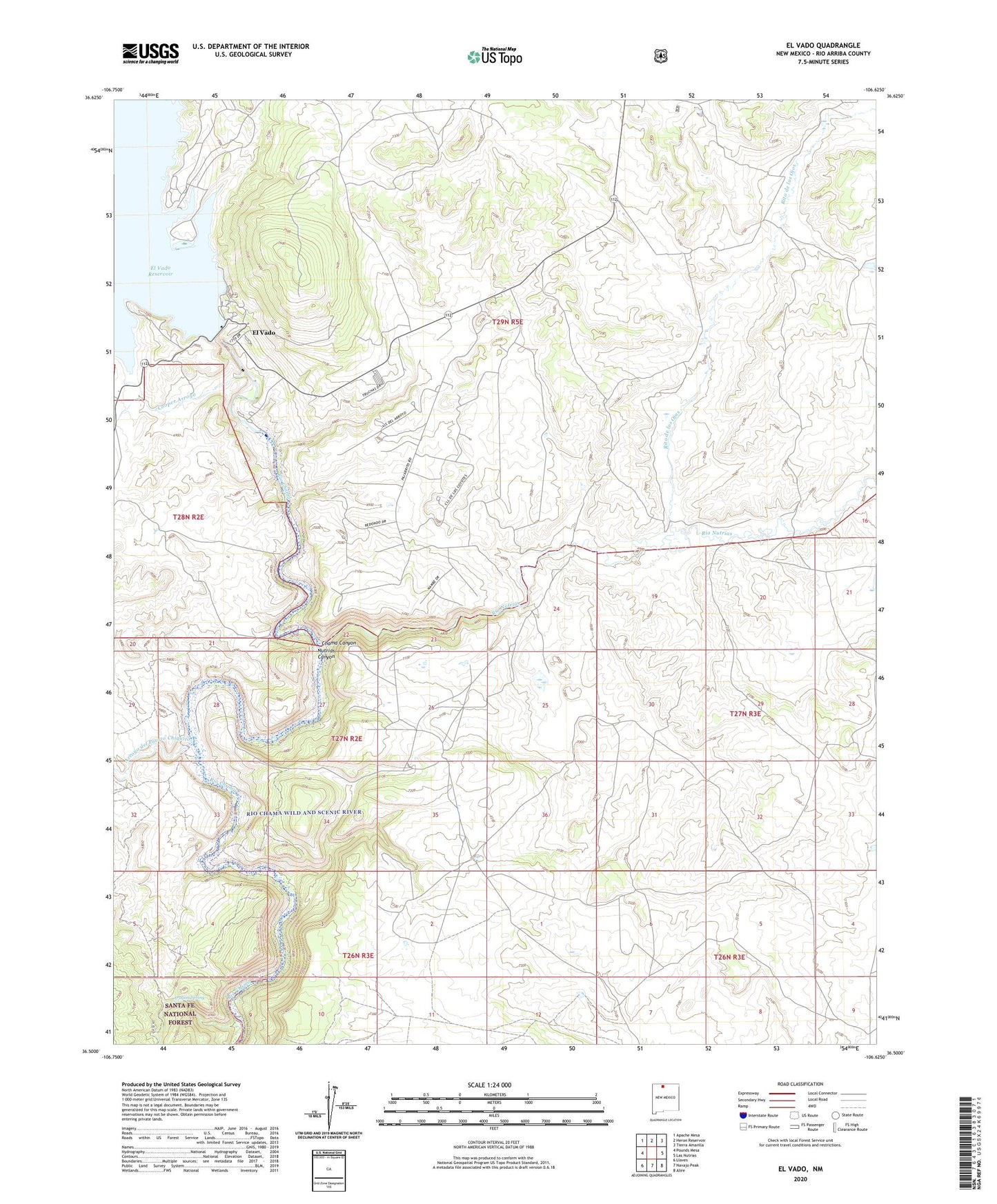 El Vado New Mexico US Topo Map Image