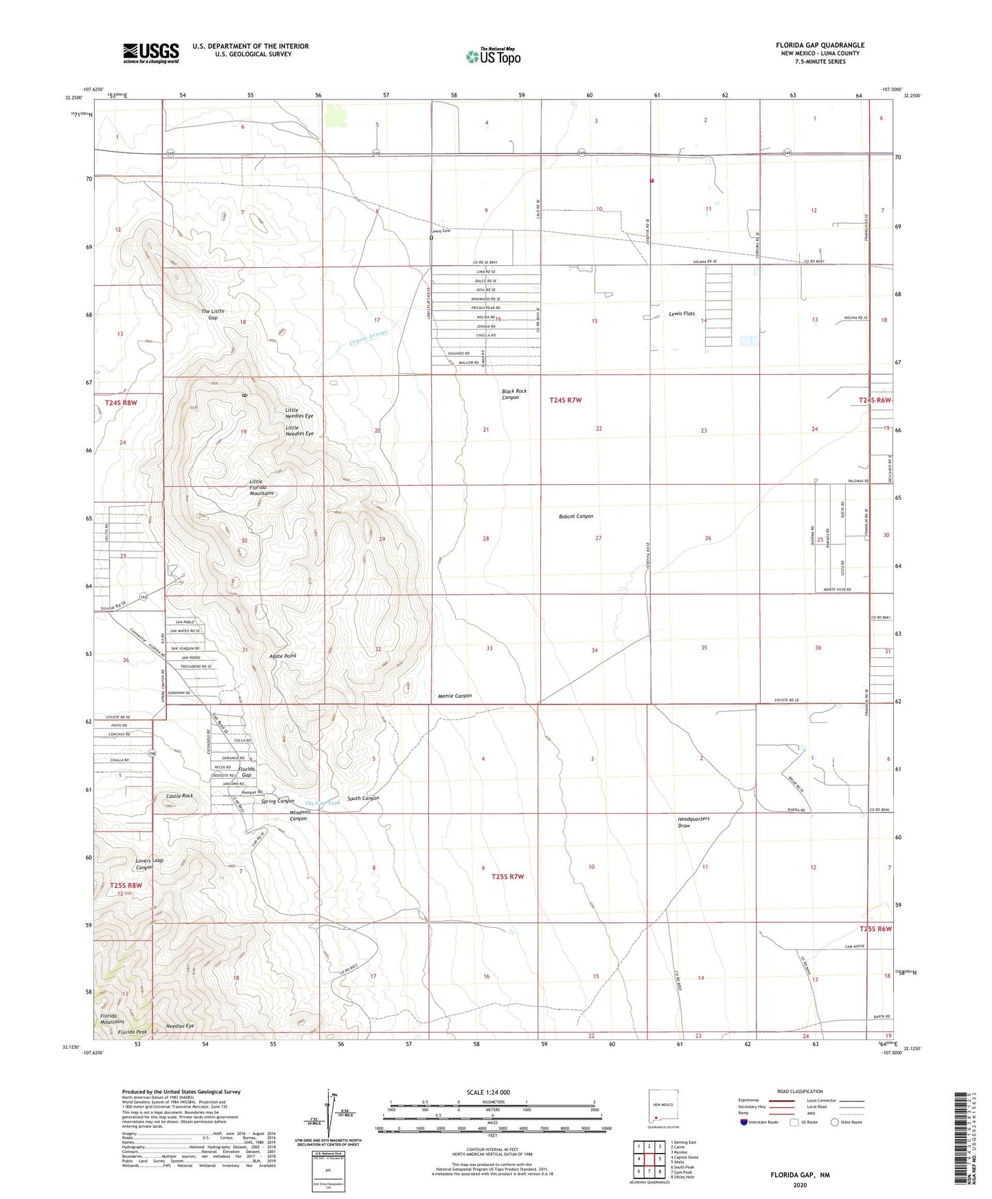 Florida Gap New Mexico US Topo Map Image