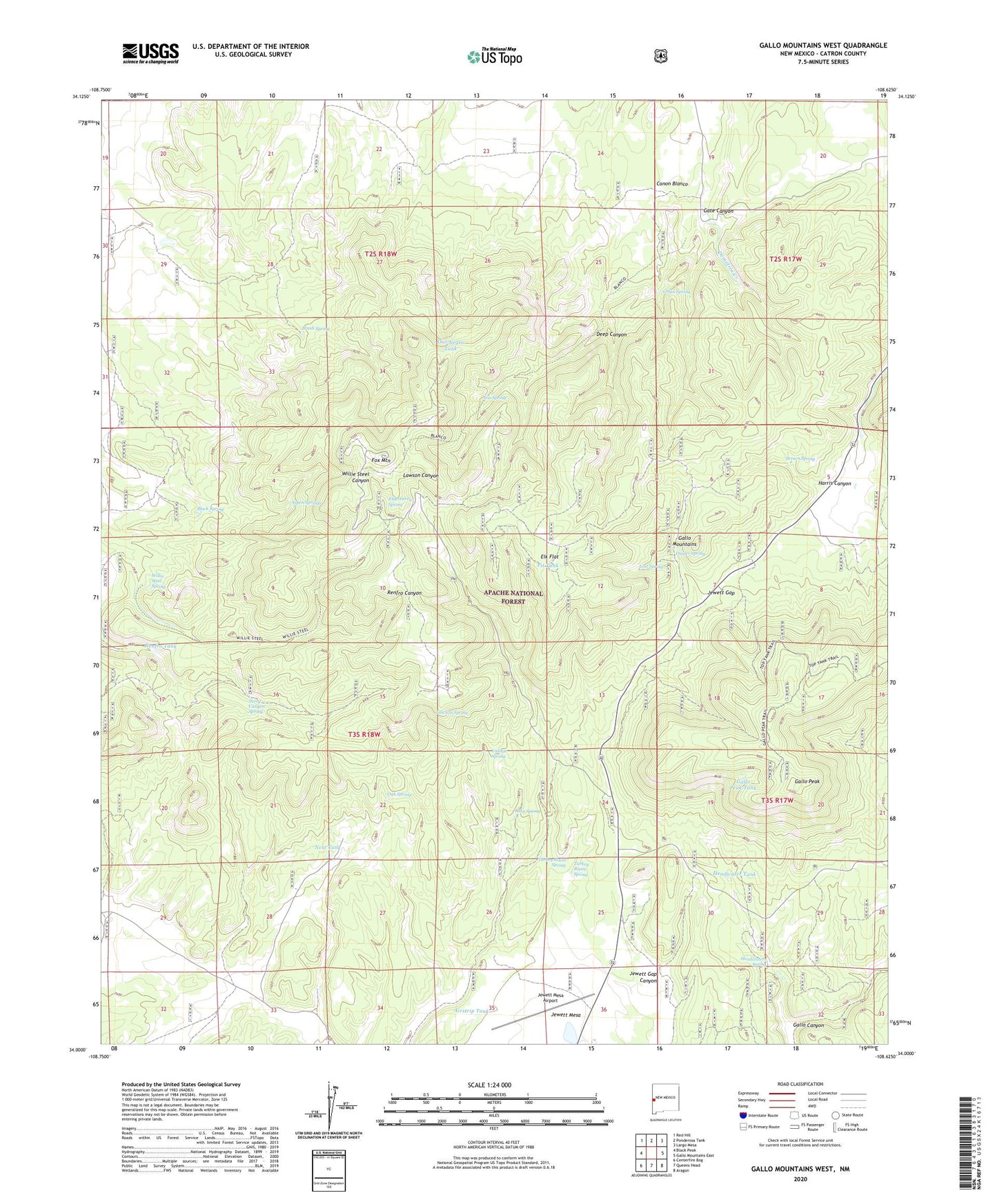 Gallo Mountains West New Mexico US Topo Map Image