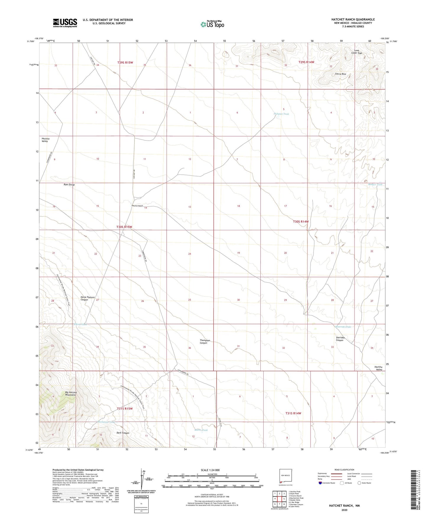 Hatchet Ranch New Mexico US Topo Map Image