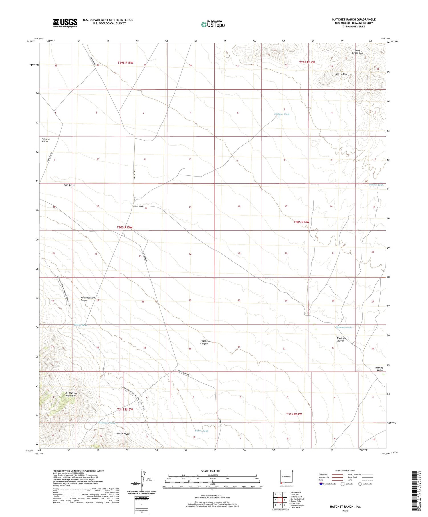 Hatchet Ranch New Mexico US Topo Map Image