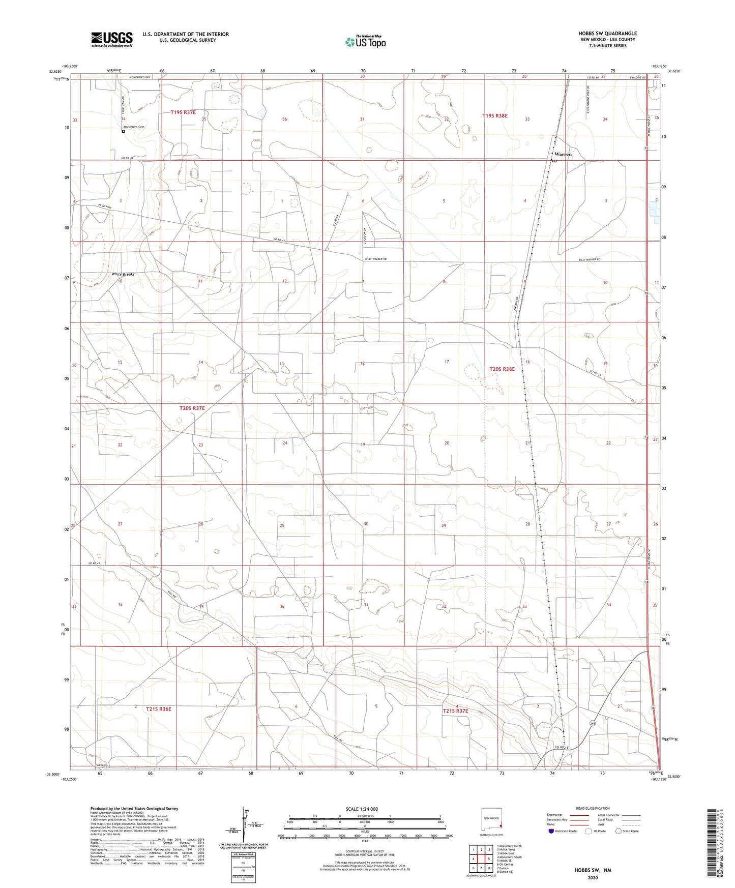 Hobbs SW New Mexico US Topo Map Image
