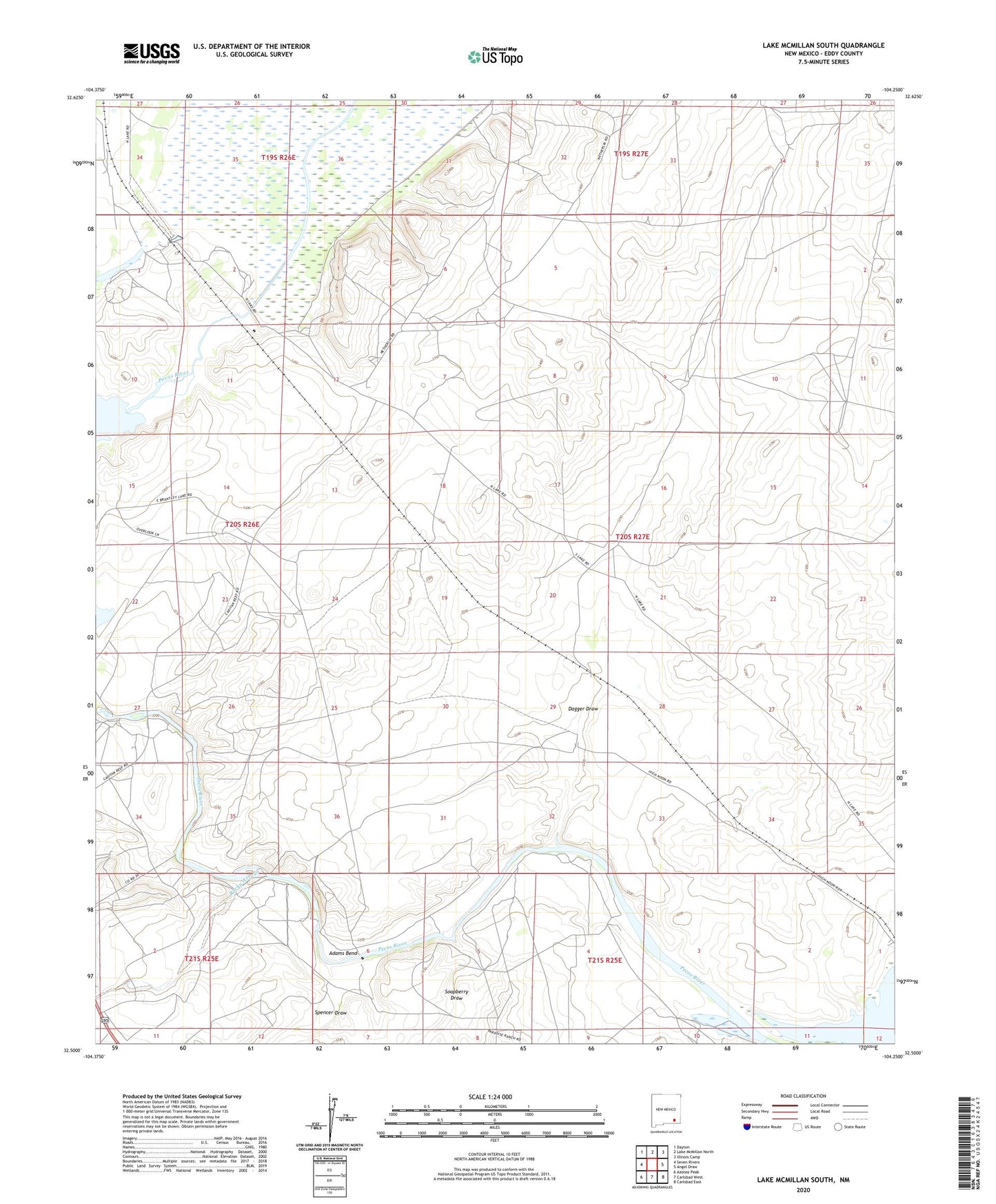 Lake McMillan South New Mexico US Topo Map Image