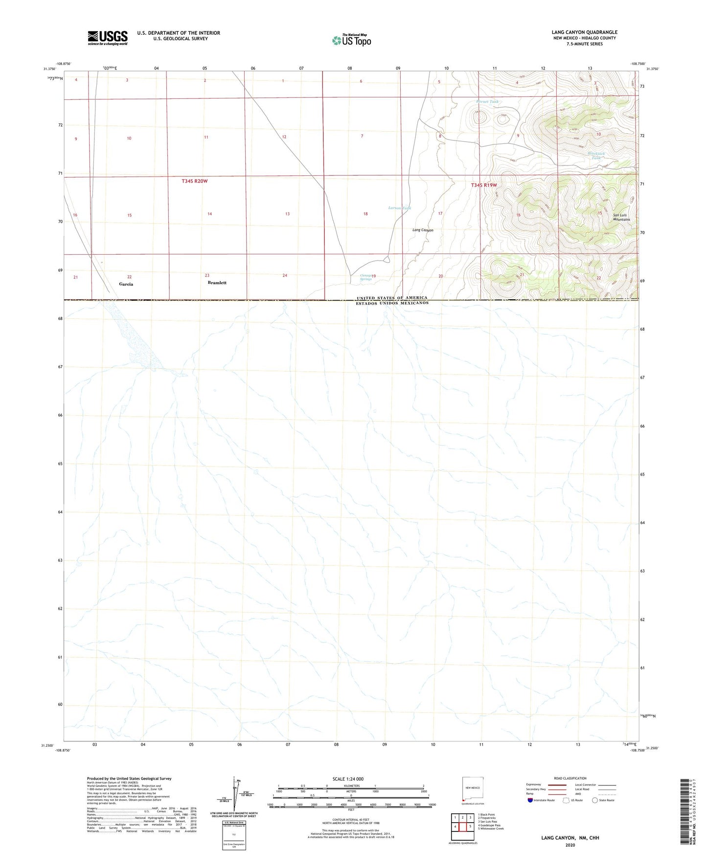 Lang Canyon New Mexico US Topo Map Image